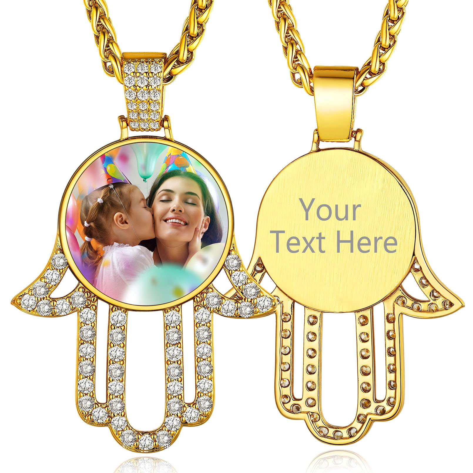 Custom4U Picture Necklace Personalized Photo Circle Chain for Men Women