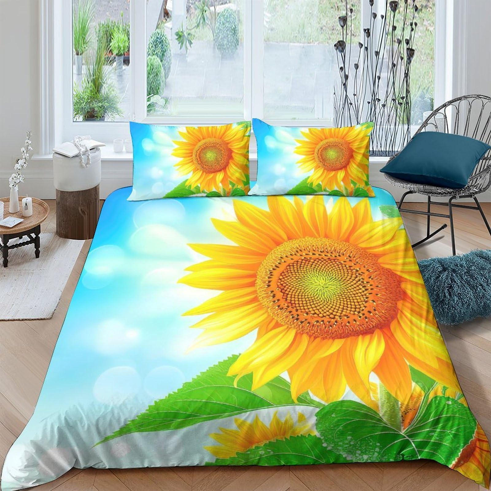 Ctjqhvkz Style-4 3D Printed Sunflower Bloom Fitted Sheet Microfiber Soft Yellow Flower Mattress Cover For Bedroom Guest Room Decor Single（135X200cm）