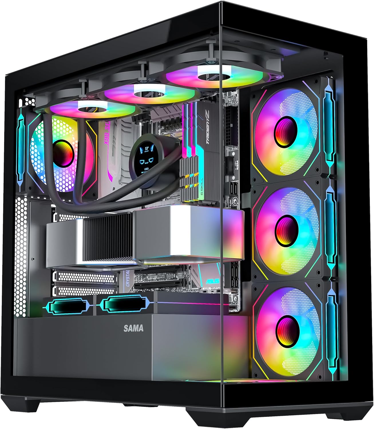 SAMA PC CASE ATX 4 ARGB Fans Pre-Installed, Type-C Mid Tower Computer Case with Full View Dual Tempered Glass, Gaming PC Case, Black(SV01) SAMA PC CASE ATX 4 ARGB Fans Pre-Installed, Type-C Mid Tower Computer Case with Full View Dual Tempered Glass, Gaming PC Case, Black(SV01)