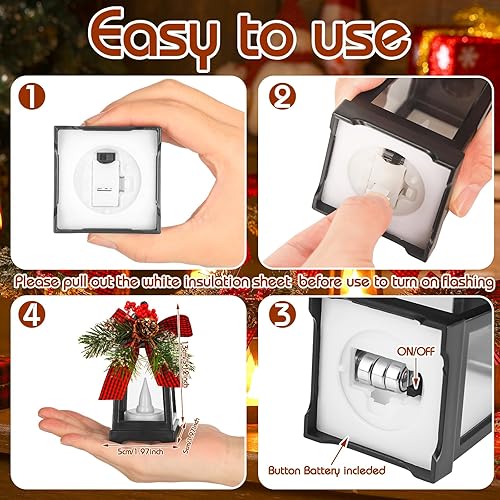 Miniatura 3 de 6 faroles decorativos de Navidad con velas LED parpadeantes sin llama para colgar, faroles decorativos con lazo de bayas y batería incluida para