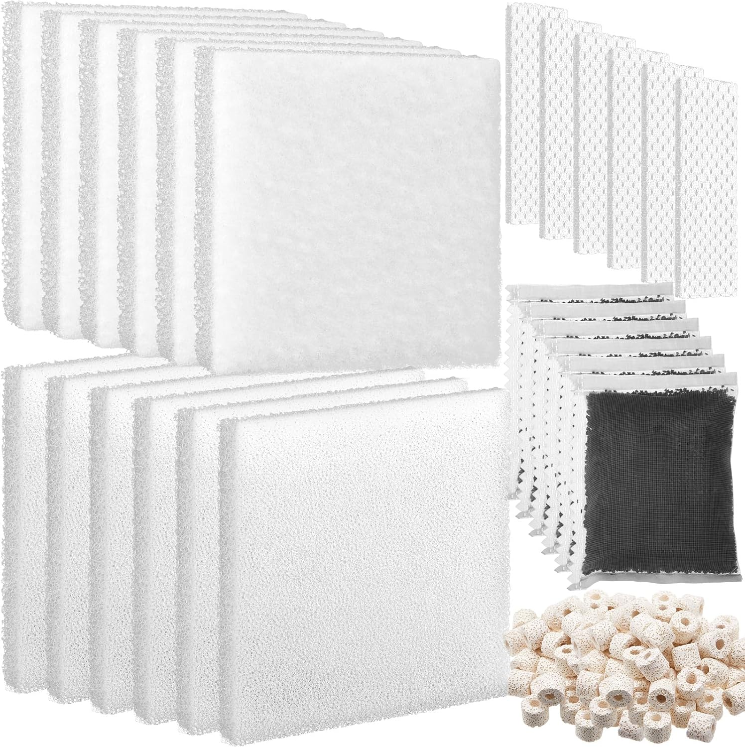 26 Pcs Aquarium Filter Media Kit Compatible with Fluval C3 (50 Gal) Power Filter, 6 White Foam Sponge Pad, 6 Poly Foam Pads, 6 Bio-Screen, 6 Activated Carbon, 2 Pack 3.5 Oz/100g Ceramic Ring