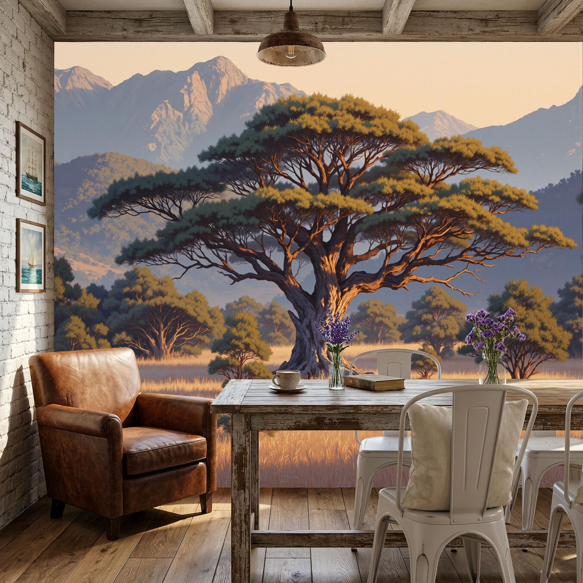 Papier peint 3D coucher de soleil brun pour sublimer le mur TV du salon moderne