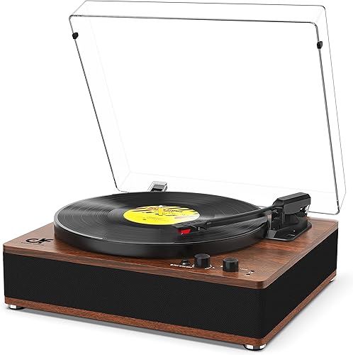 Tocadiscos con altavoces integrados, reproductor de discos de vinilo con Bluetooth Ouput Auto Stop 33 y 45 78 RPM Velocidad RCA Line Out todo en uno