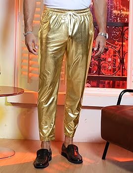 Amazon.com: TURETRENDY Mens Metallic Shiny Pants Disco Party