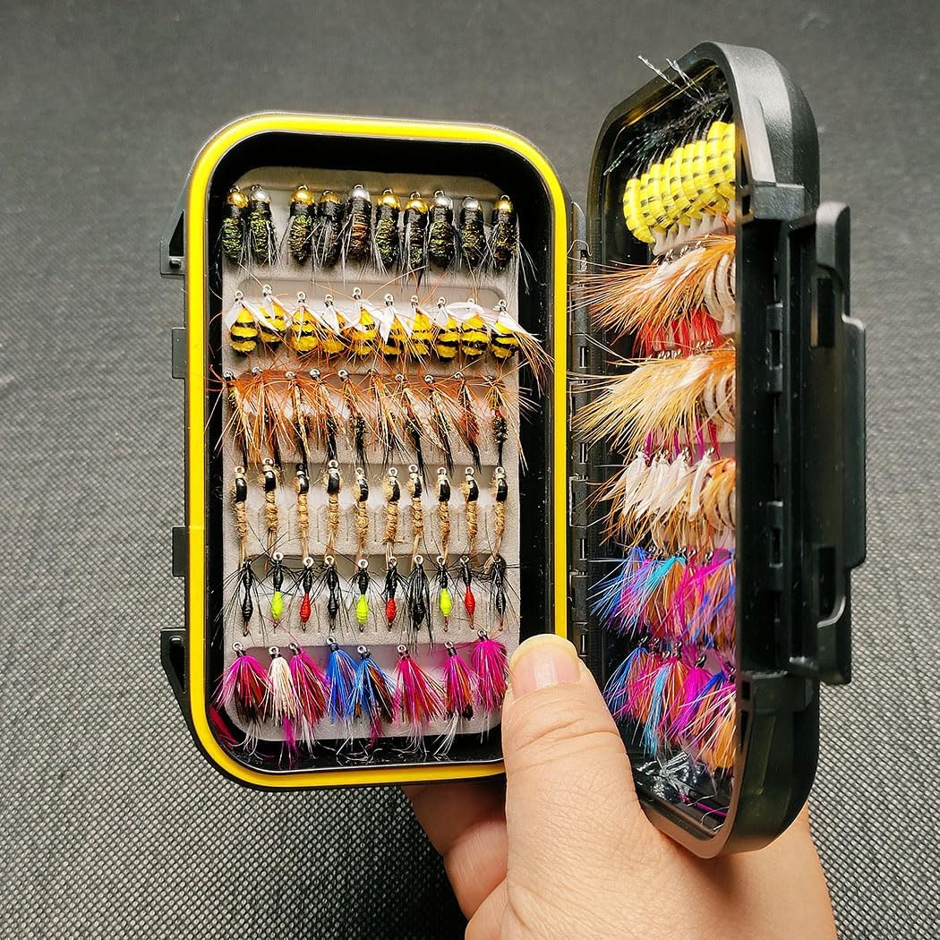 113Pcs/Box Handmade Fly Fishing Flies Kit Bionics Insect Lures Dry/Wet Flies for Trout Bass Salmon Perch with Fly Box