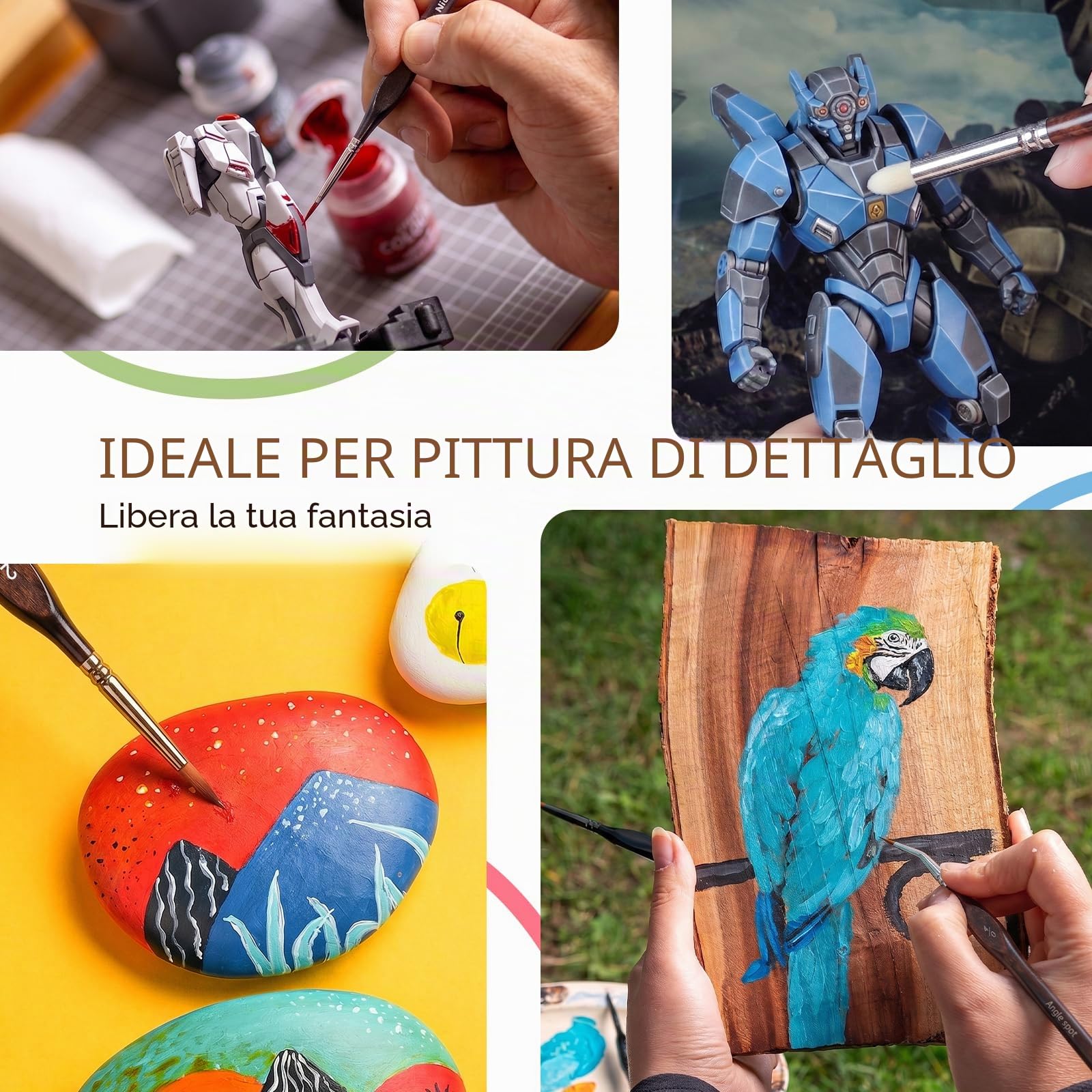 Nicpro pennelli per dipingere in miniatur, pennello asciutto, 21 pennelli pittura modello con rullo di stoffa per acrilico, acquerello, pennello di dettaglio pennello asciutto per modello