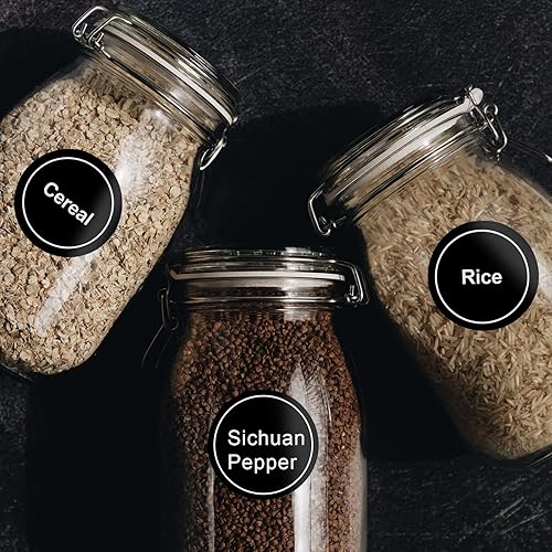 Miniatura 6 de Savita Paquete de 432 etiquetas redondas preimpresas para tarros de especias de 1.4 pulgadas para condimentos para estante de especias (negro)