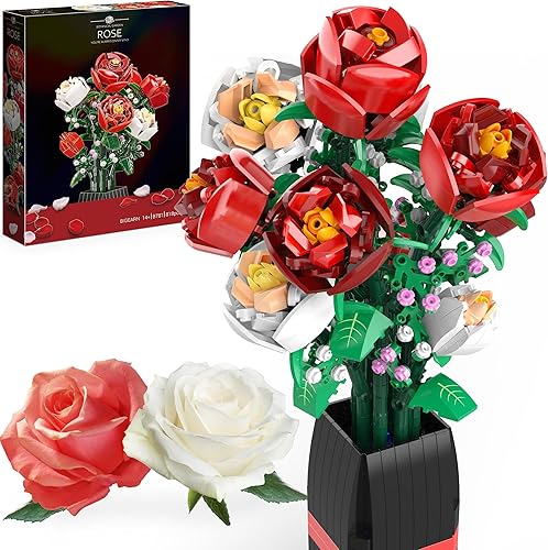 EDUCIRO - Juego de decoración de ramo de flores (818 unidades), flores artificiales con rosas y jarrón para adultos, perfecto para decoración del