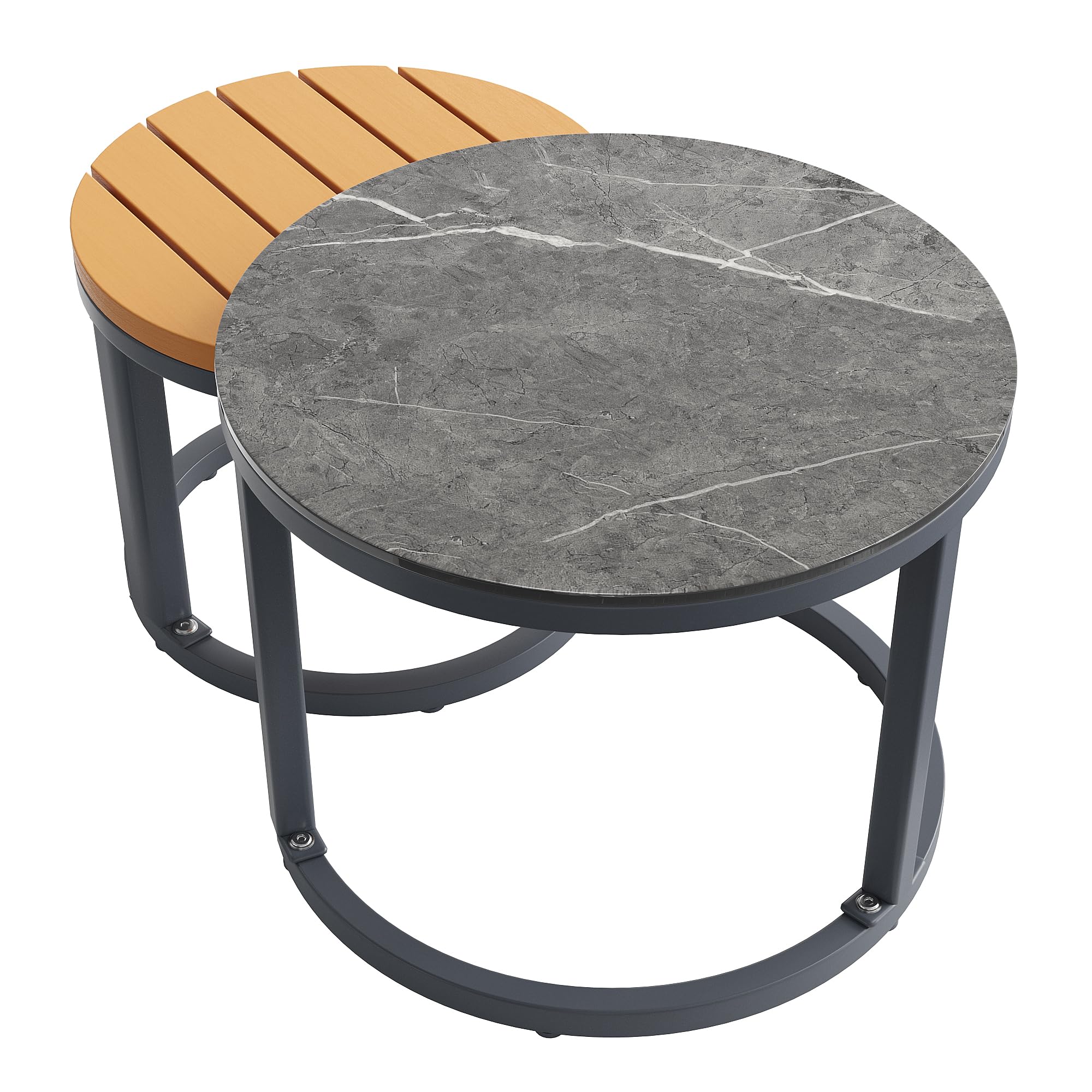 Canapé de Jardin Extérieur 6 Personnes, Ensemble Salon de Jardin avec 2 Tables, Accoudoirs en Poly Rottin, Coussins Inclus, Structure en Métal, pour Salon de Jardin, Balcon, Gris-D