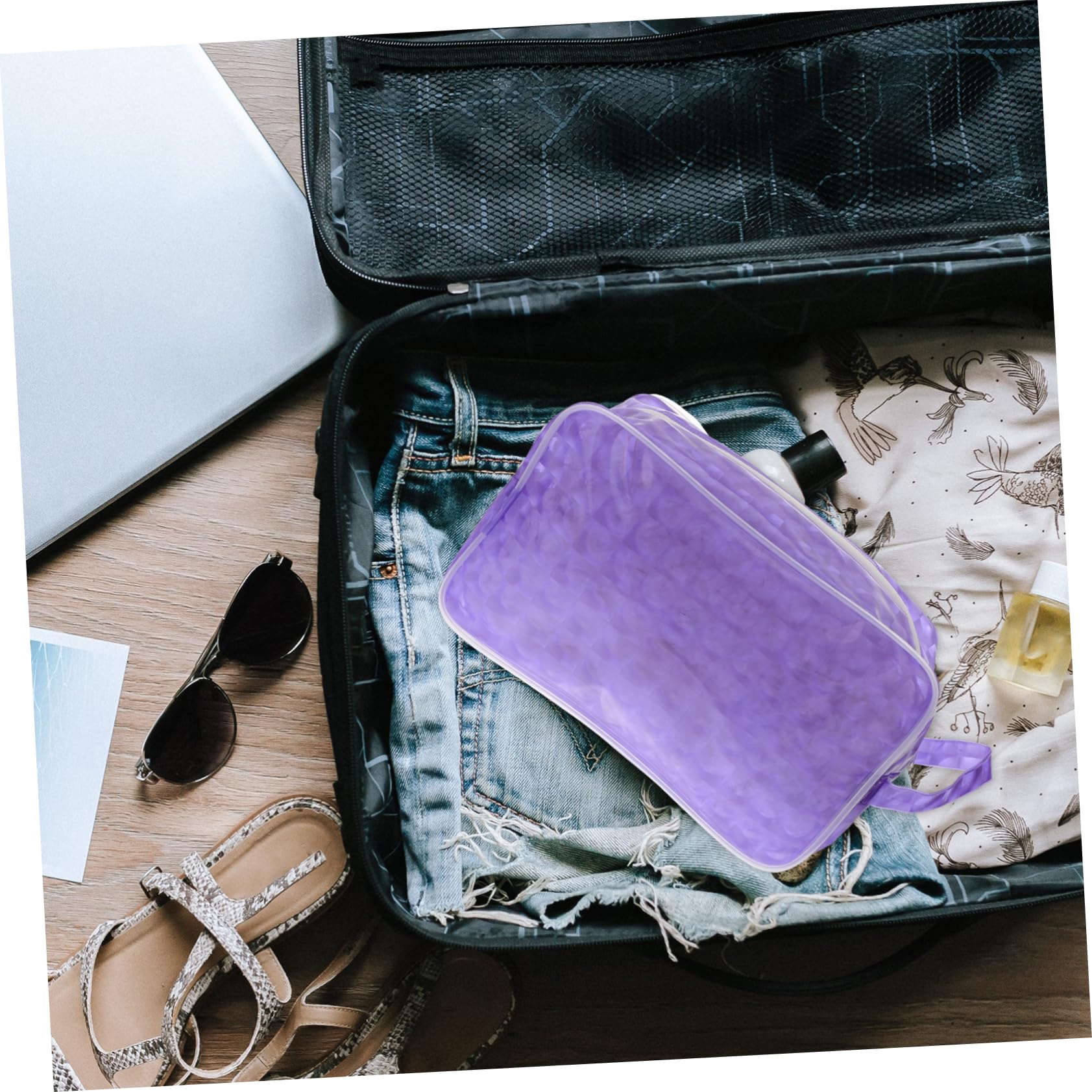 3 Piezas Neceser Impermeable Mochila Plegable Neceser Para Maquillaje Mochila Impermeable Mochila Para Viaje Neceser De Maquillaje Eva Viajar Púrpura Cosmético Bolsa De Viaje