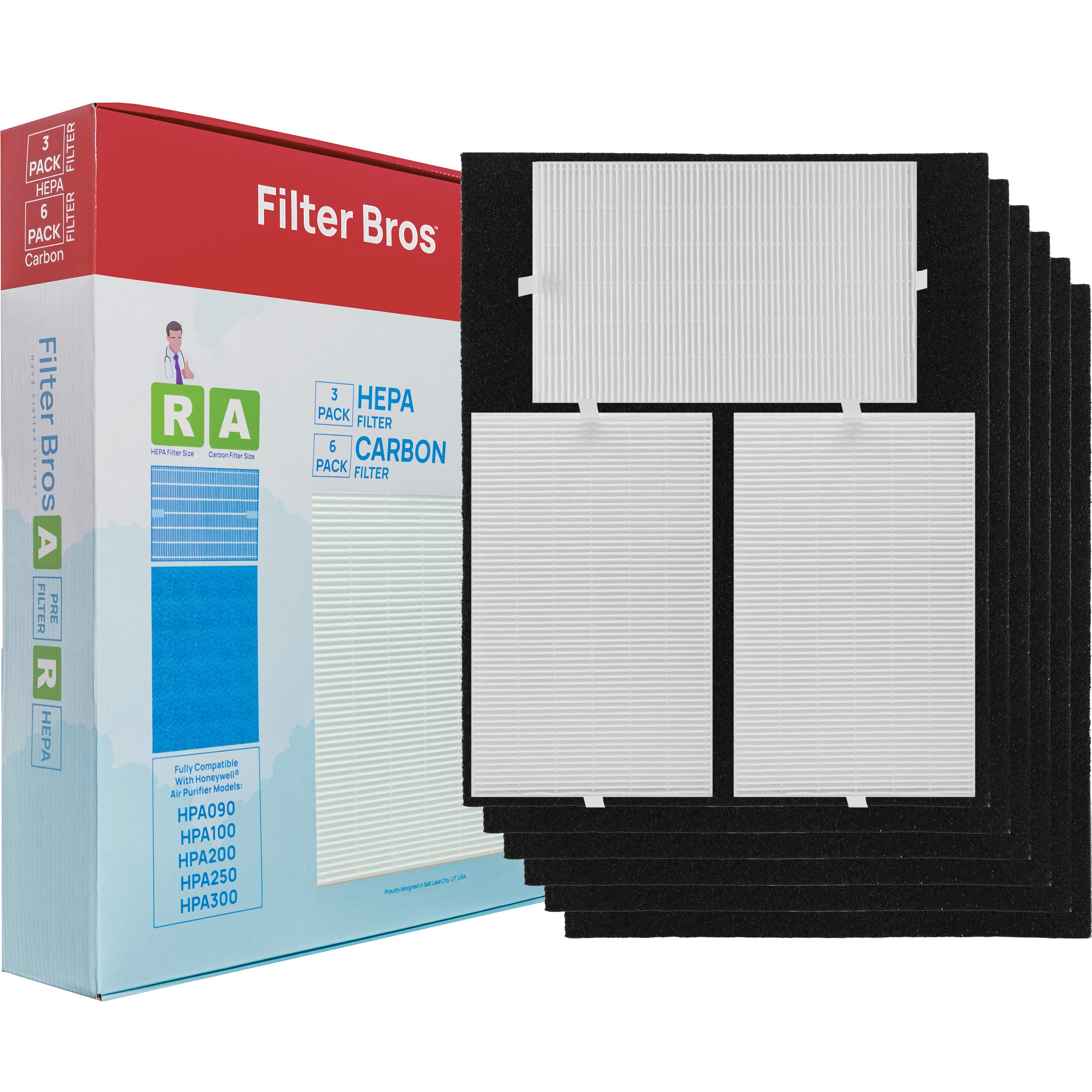 Filter Bros HRF-R3/A300 3 HEPA 6 Carbon Replacement Fits Honeywell HPA300 Series