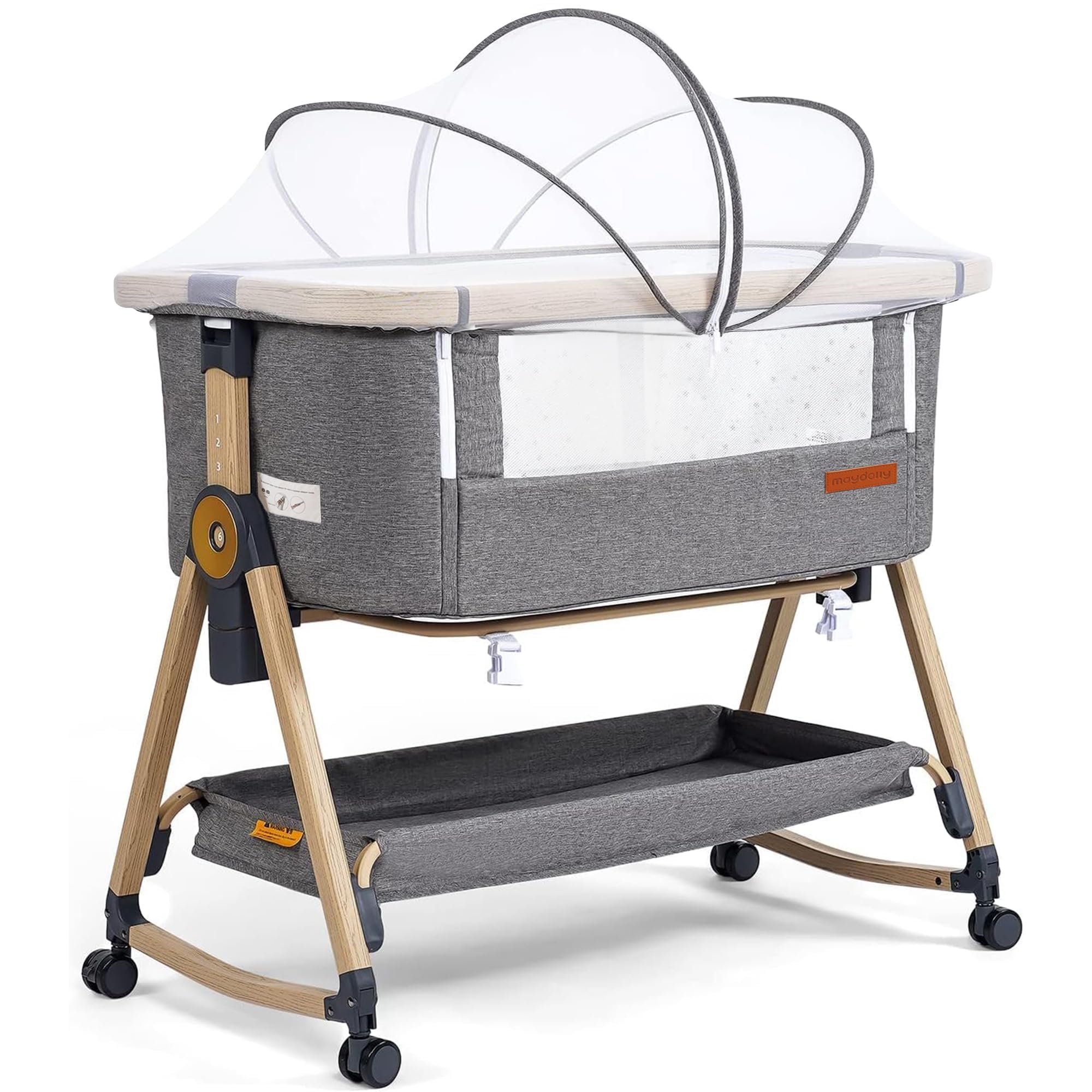Maydolly Beistellbett 3 in 1 Lettino Portatile per Bambini con Rete Traspirante e Lenzuolo, Carrozzina Regolabile Lettino. (grigio)