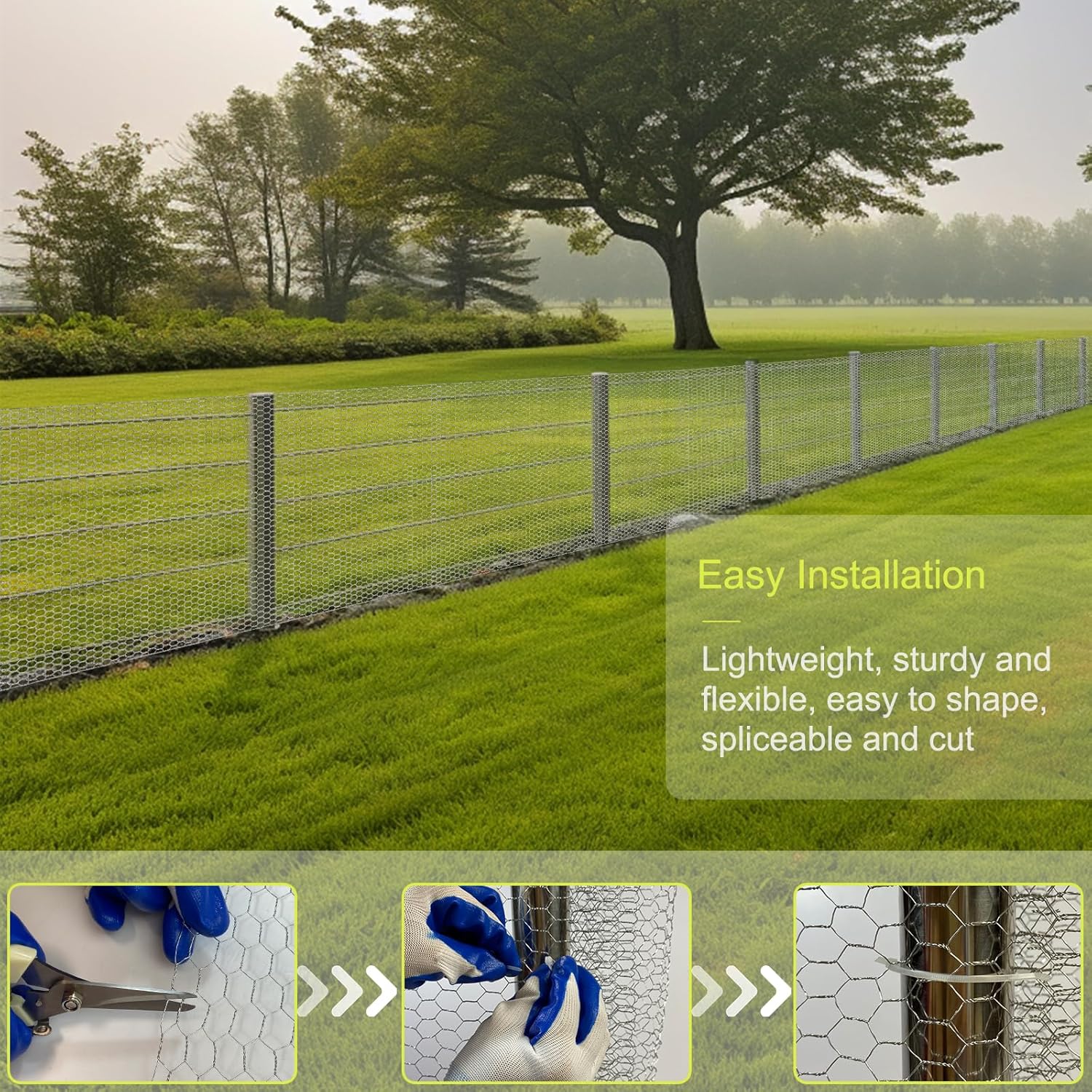 Chicken Wire Fencing, 24 Inch x 60 Feet Chicken Wire Mesh Roll for Garden Plants, 1 Inch Mesh Hexagonal Galvanized Metal Poultry Wire Netting for Chicken Coop Rabbit Dogs Barrier