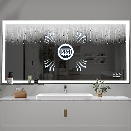 Miniatura 2 de BEAUTME Espejo de baño LED de 48 x 24 pulgadas, espejo de baño iluminado con luces, luces de 3 colores ajustables, montado en la pared, antiniebla,