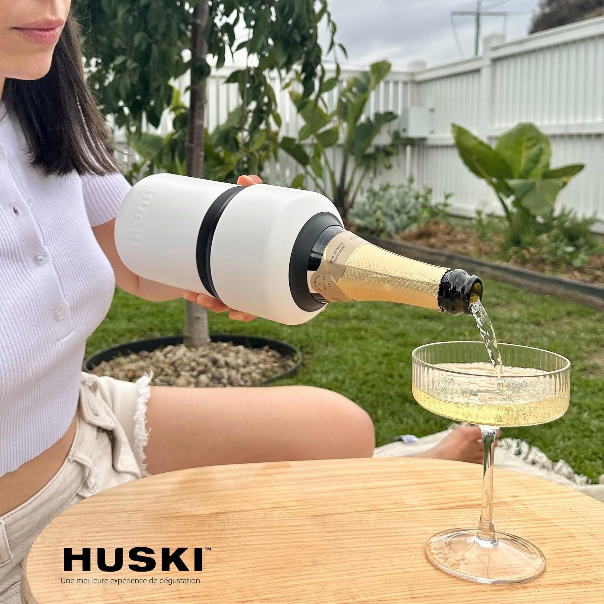 Refroidisseur à vin Huski | Design sans glace primé | Garde le vin froid jusqu'à 6 heures | Nouvel accessoire de vin | Convient à certaines bouteilles de champagne (Inoxydable)
