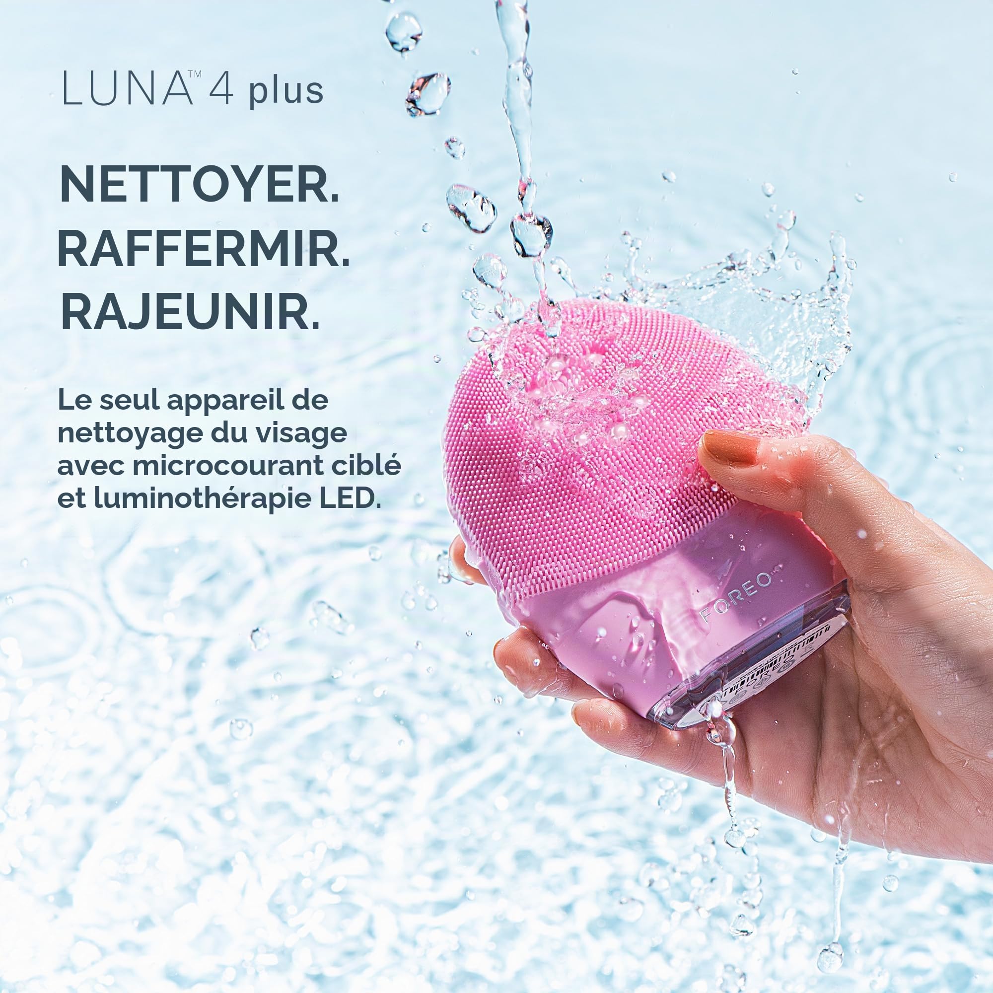 FOREO Firm & Clean Ensemble Luna 4 Plus Brosse nettoyante normale pour le visage + sérum surchargé 2.0, 30 ml – Thérapie par la lumière proche infrarouge – Appareil facial à micro-courant