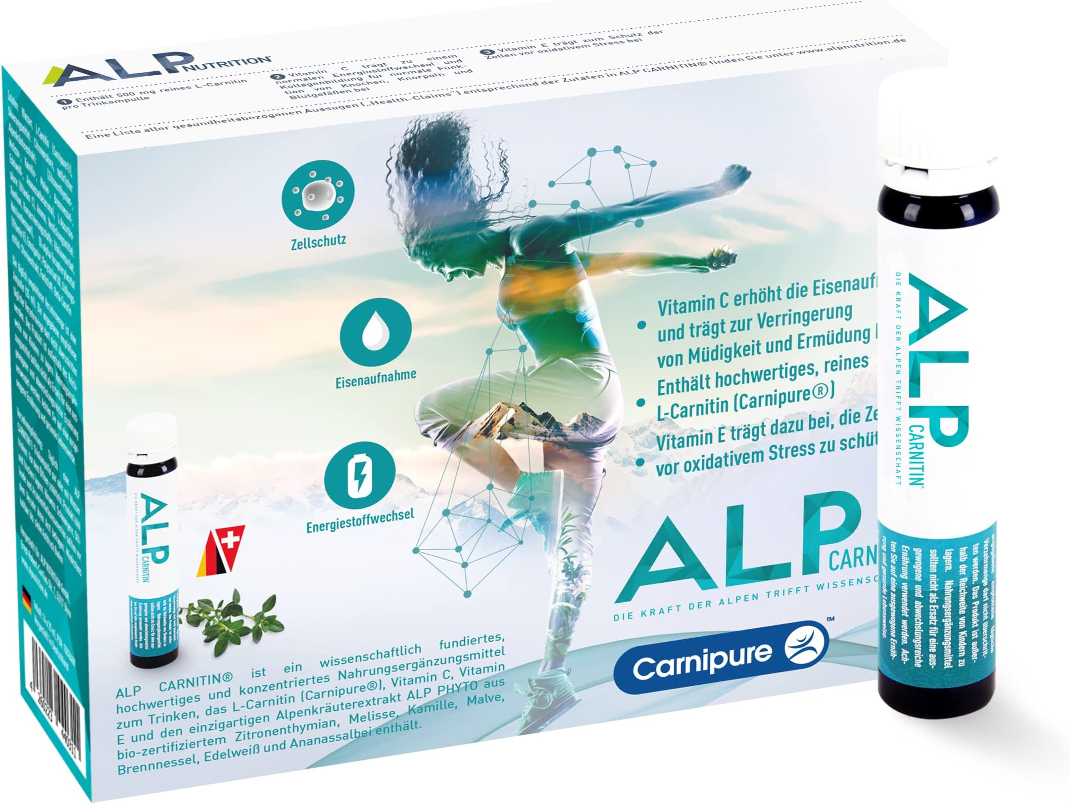 ALP CARNITINE Ampoules 14x 25ml L Carnitine Liquid Vitamin C E - Pre Workout Supplement Supporting Energy Metabolism and Immune Systeme