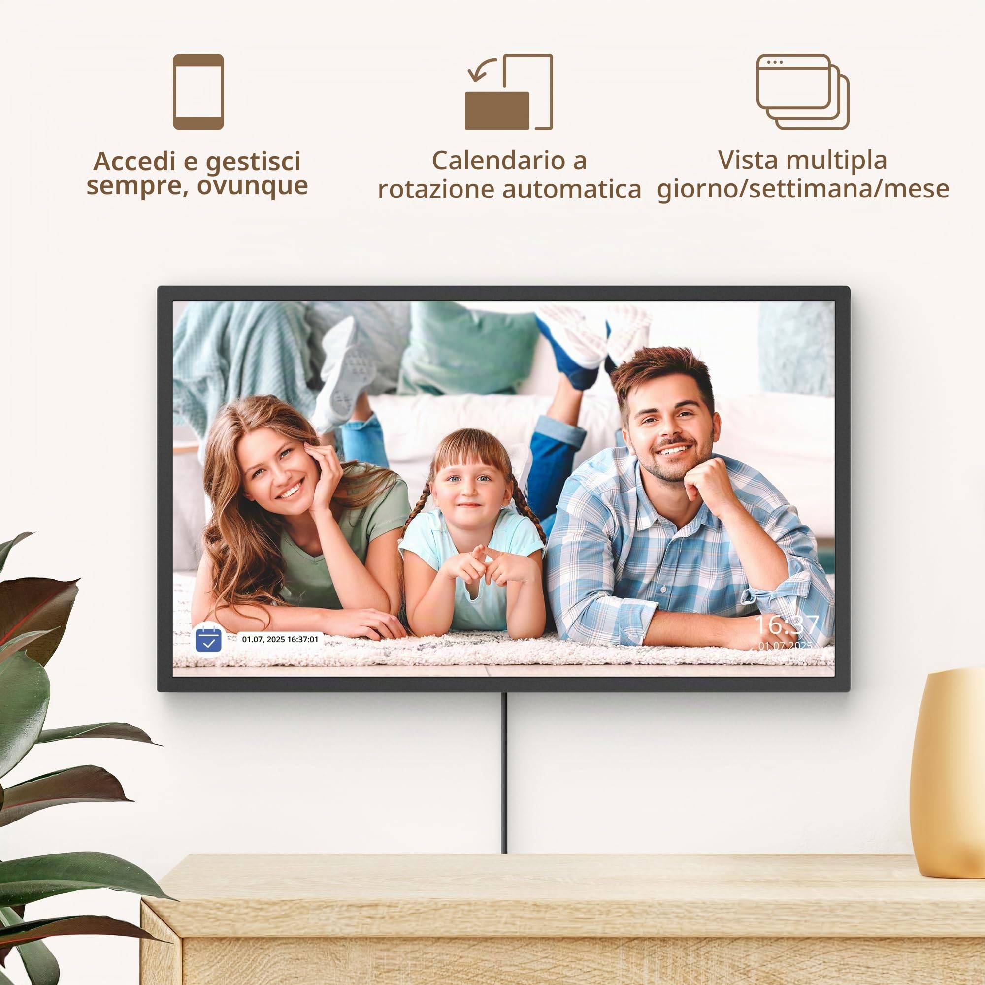 Dragon Touch Calendario, calendario digitale 2026 da 27 pollici, planner da parete per la famiglia, touchscreen interattivo Full HD 1080p, grafico intelligente delle faccende e organizzazione