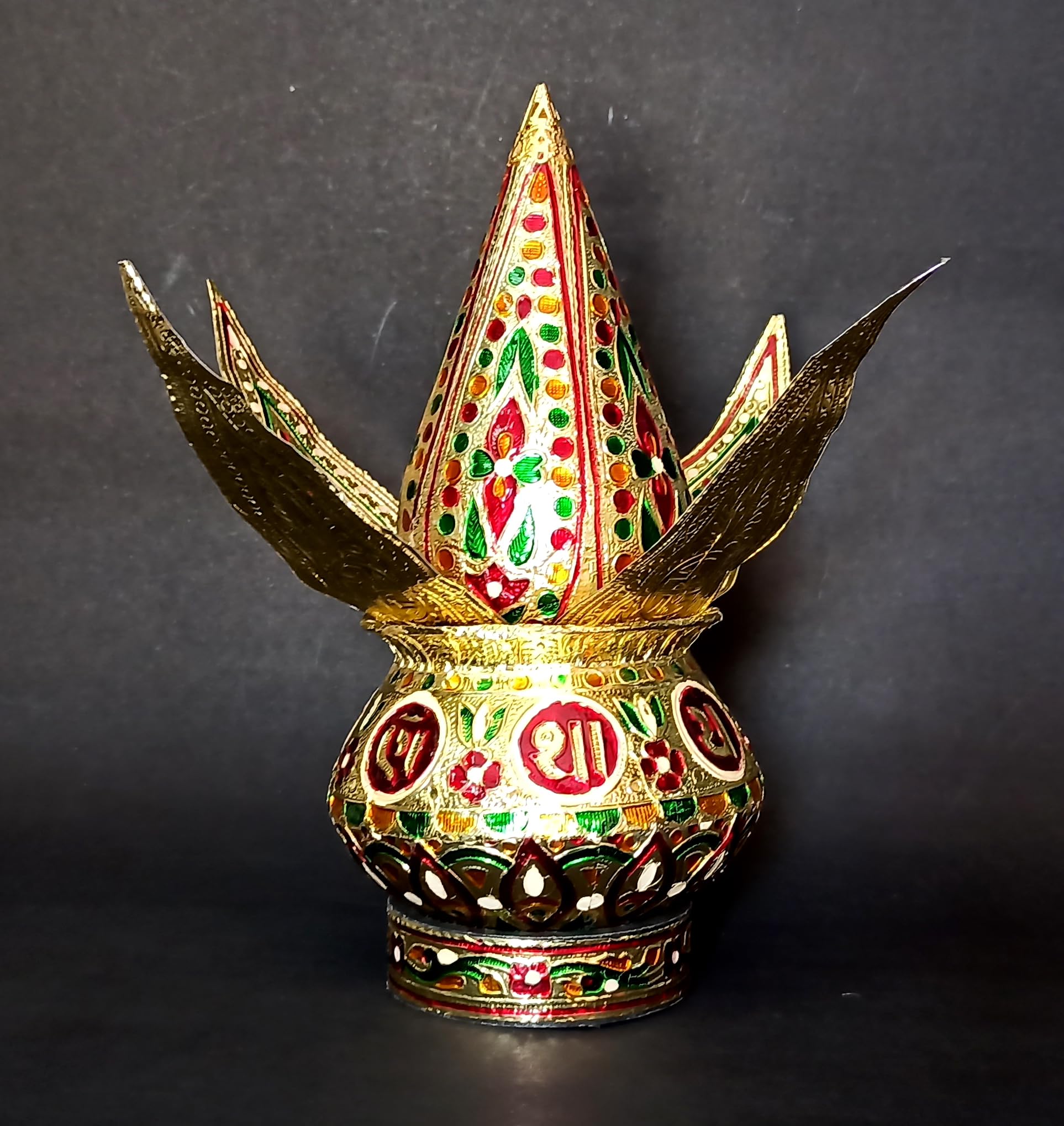 Aluminium Pot Kalash Meenakari, Indian Handcrafted Lota with Leaf, Perfect for Temple Pooja Decor, Spiritual Gift Item nariyal patta