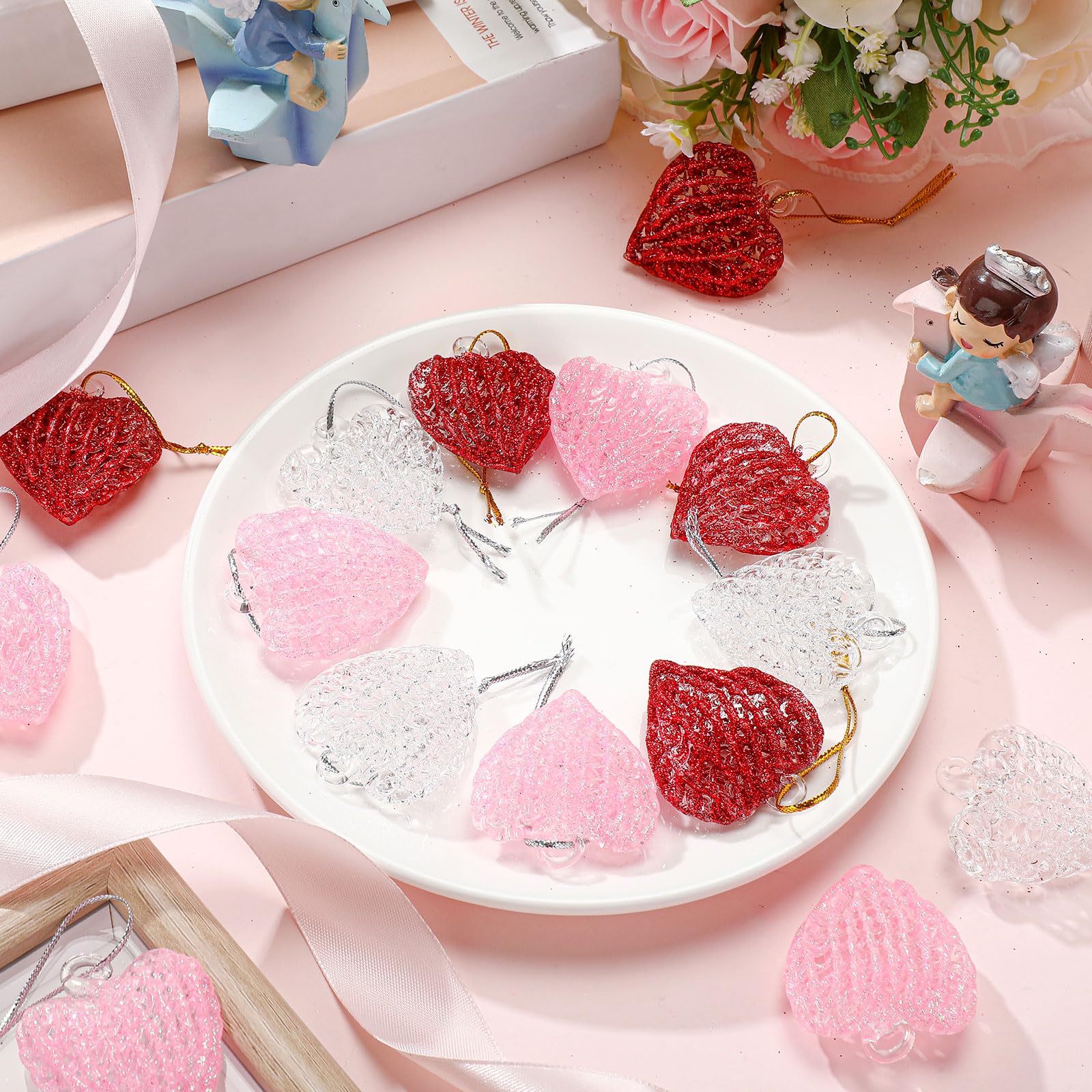 Lot de 48 décorations en forme de cœur en cristal à suspendre pour la Saint-Valentin, Noël, la Saint-Valentin, un anniversaire de mariage, une fête de mariage