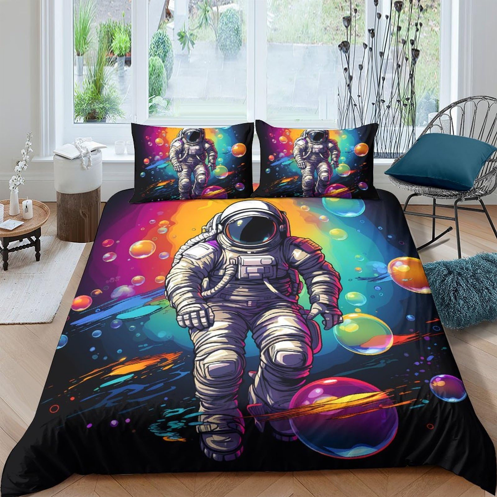 Ctjqhvkz Style-8 3D Printed Astronaut Galaxy Fitted Sheet Microfiber Colorful Space Bed Cover For Bedroom Dorm Mattress Protection Decor Single（135X200cm）