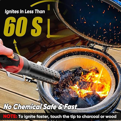 Miniatura 2 de SHALL Encendedor eléctrico de carbón con soplador de aire, se eleva 60 segundos a 1100  sin químicos calentado para ahumador de barbacoa, arranque