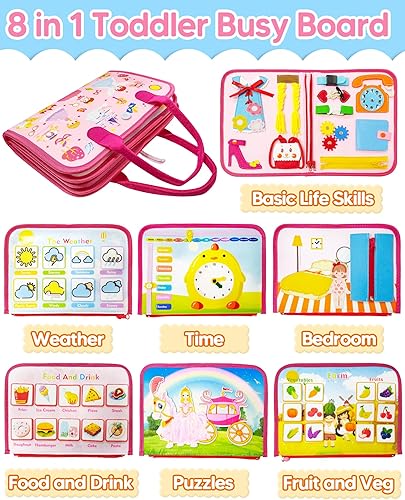 Miniatura 2 de Gojmzo Busy Board - Juguetes Montessori para niñas de 1, 2, 3 años, regalos de cumpleaños, juguetes sensoriales de viaje para niños de 1 a 3 años,