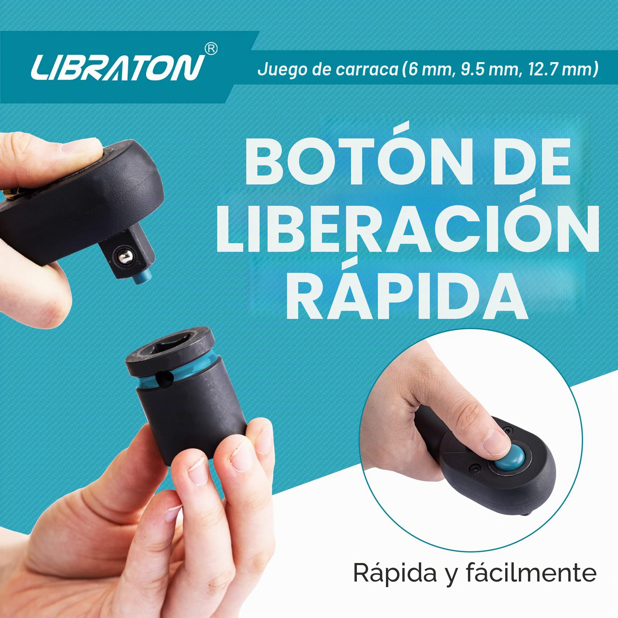 LIBRATON Trinquete Reversible, Trinquete Mango de Liberación Rápida, Juego de 3 piezas de trinquete de 1/2 "3/8" 1/4", 72 Dientes, para Reparación de Automóviles