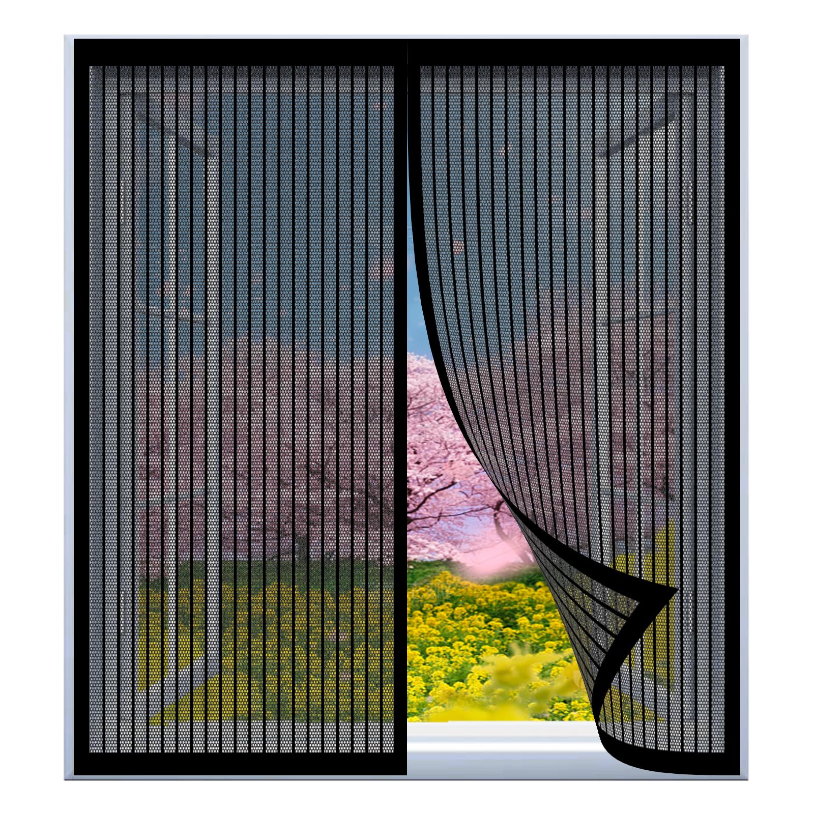 Adjustable DIY Magnetic Fly Screen Window 109 x 127 cm Easy Installation No Drilling Or Screwing Insect Protection Window Mosquito Net for Windows Nets to Keep Bugs Out, Black