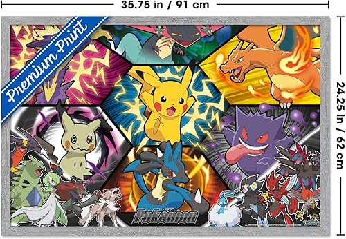 Vista 75 de Trends International Pokémon: Battle Art - Póster de pared grupal, 34 pulgadas de largo x 22.4 pulgadas, versión enmarcada en plata Versión