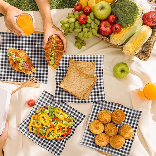 Miniatura 7 de NATURALABEL 100 piezas de papel encerado, 12 x 12 pulgadas, papel a cuadros blanco y negro a prueba de grasa, para revestimientos de cestas,