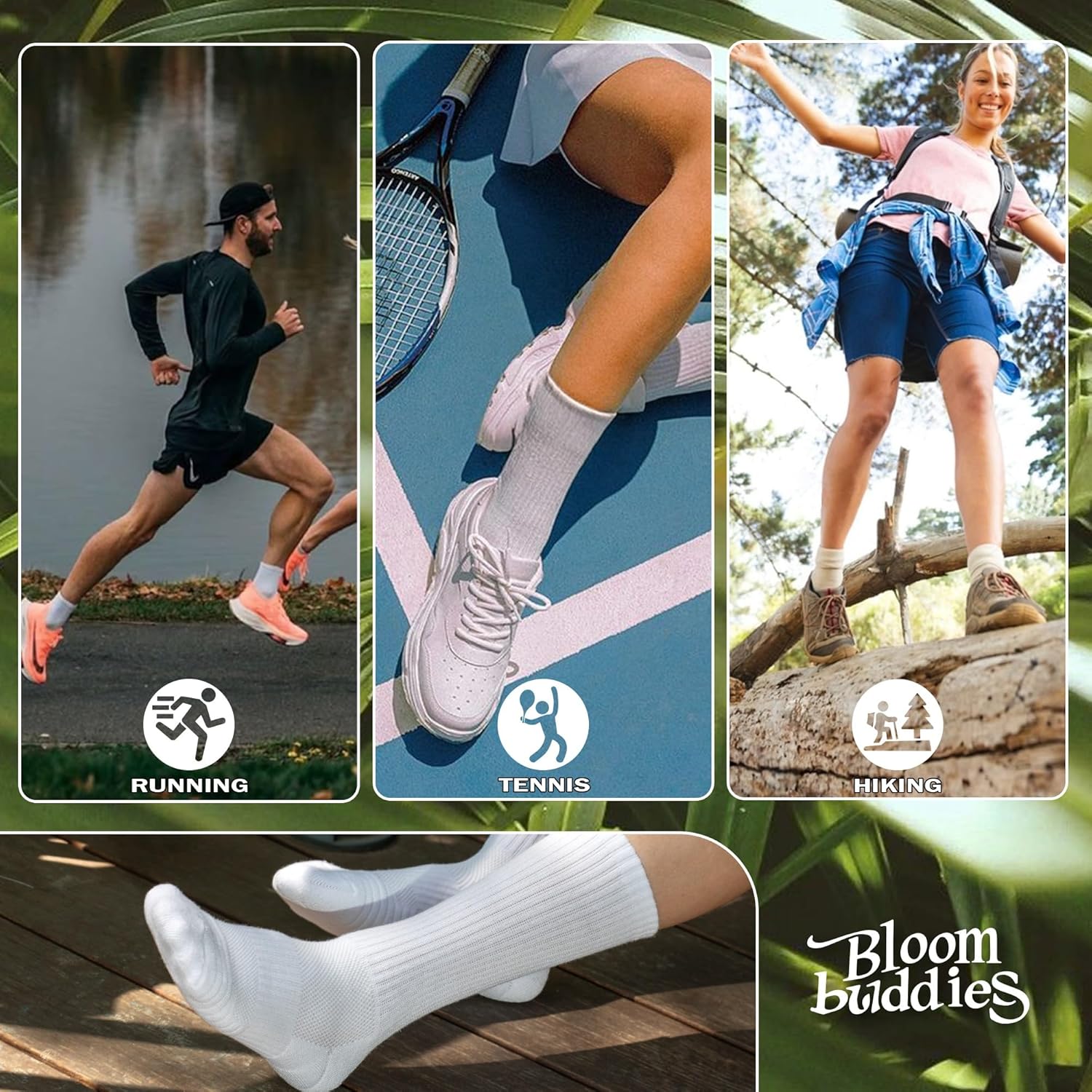 Bamboo Viscose 6 Pair Men Women Crew Compression Sock Running Cushion Moisture Wick Anti Blister Athletic Hiking - Image 2