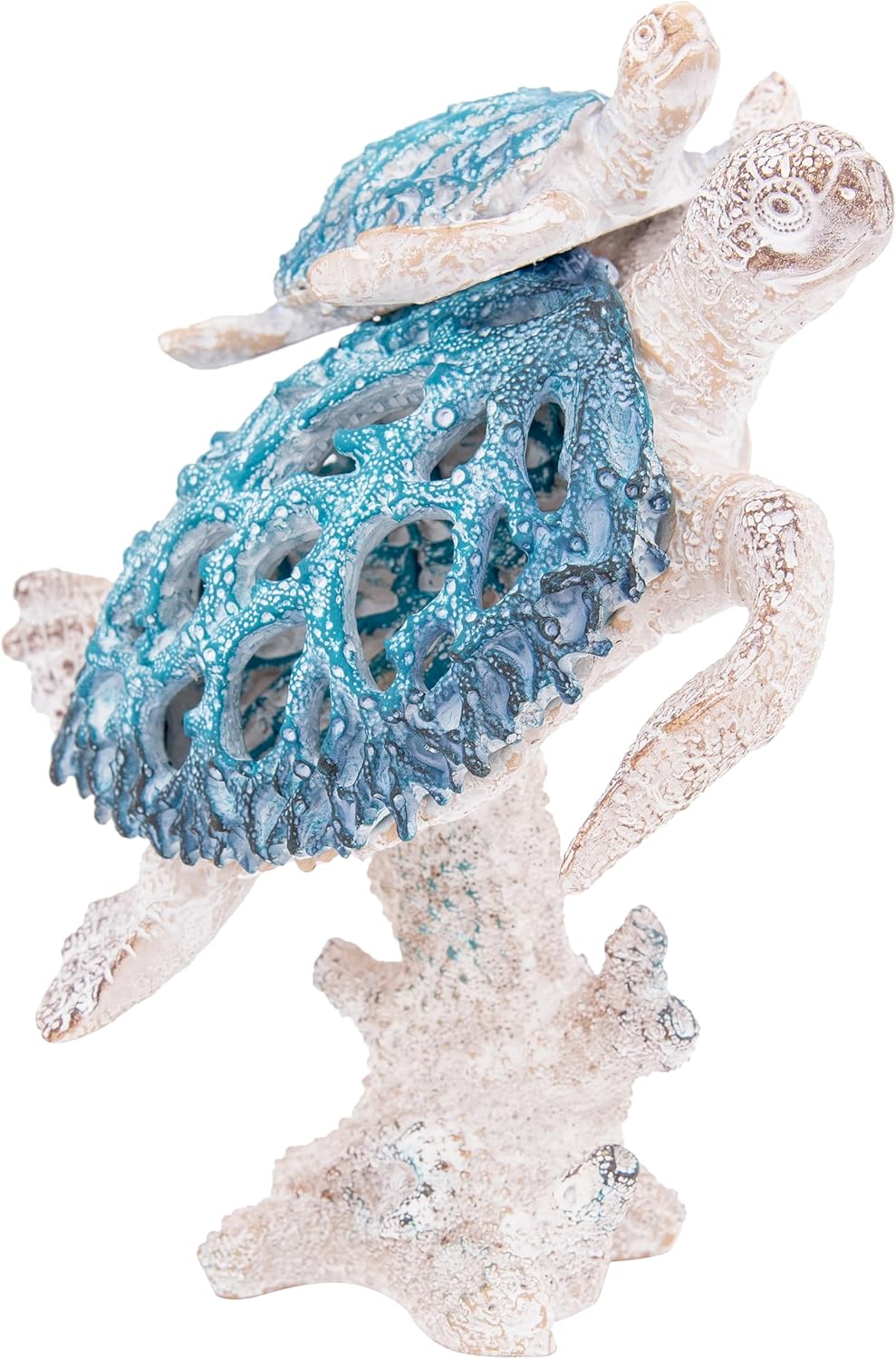 Coastal Sea Turtle Figurine Mama and Baby Swimming on Coral Reef Base Coastal Tabletop Decor Nautical Room Accents
