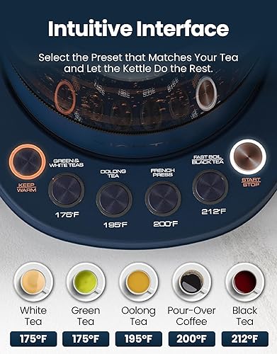 Miniatura 4 de Vianté Hot Tea Maker Hervidor eléctrico de vidrio con infusor de té y control de temperatura. Apagado automático. Programas de preparación para tus
