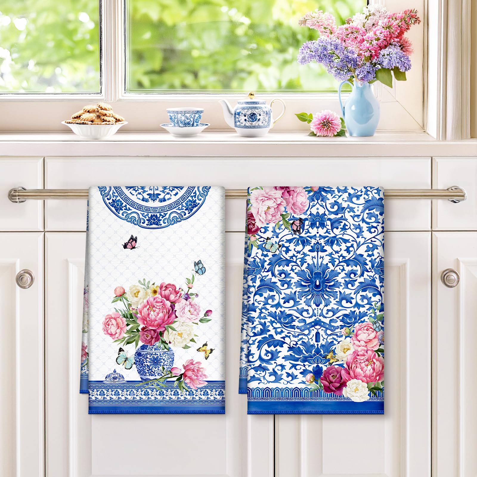 Arquiel Floral Microfiber Kitchen Towel 2Pcs, 40 × 60 cm Soft Absorbent Tea Towels - Image 4