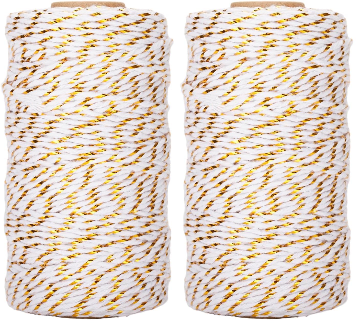 jijAcraft 328Ft White Gold Twine String, 2MM Bakers Cotton String, Heavy Duty Wrapping Twine for Wedding, Birthday, Bridal Shower (Pack of 2)