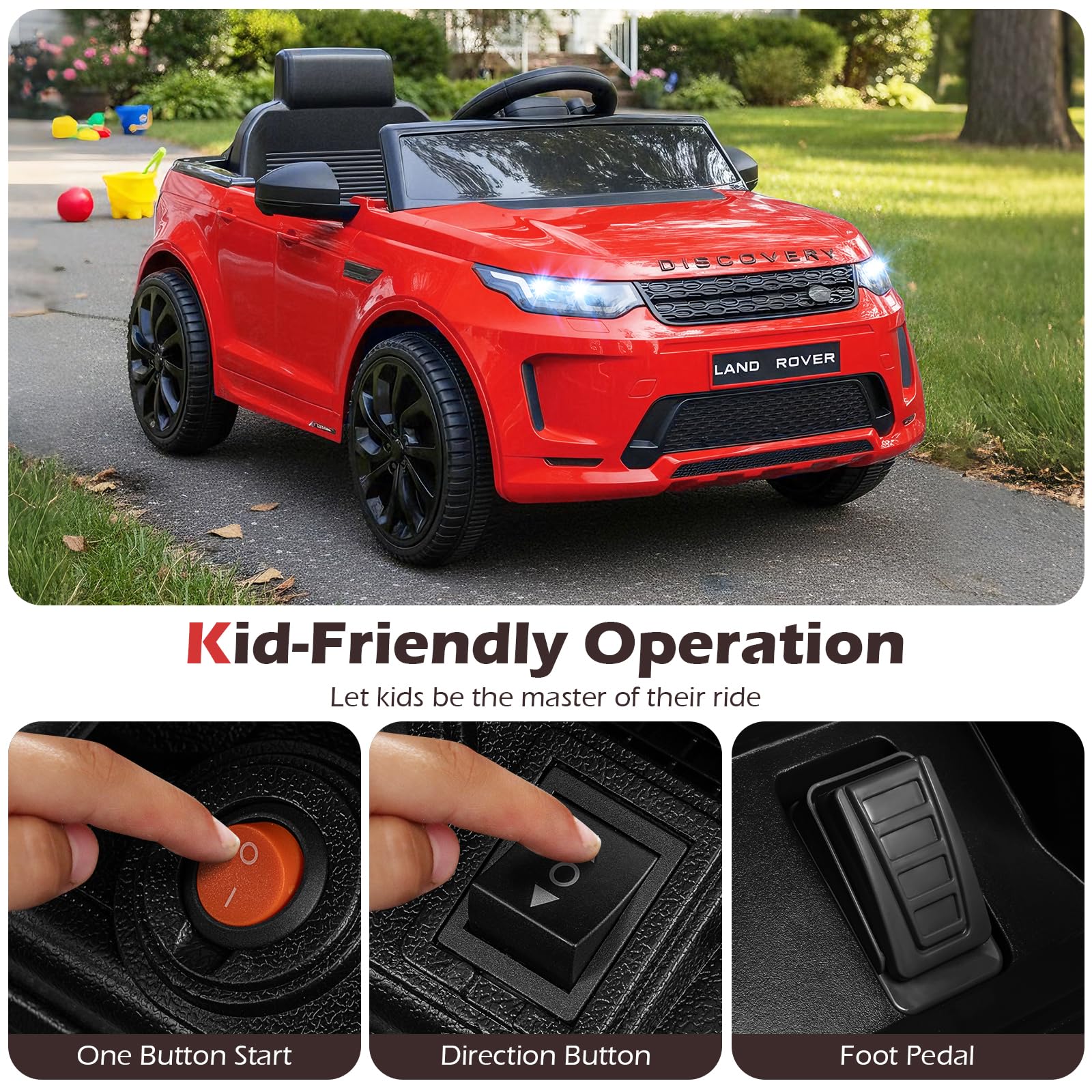 Costzon Auto elettrica Land Rover Discovery Sport, 12 V, con telecomando per genitori, musica, clacson, canzone, regalo per bambini dai 3 anni in su (rosso, 96,5 x 61 x 43,2 cm (lunghezza x larghezza