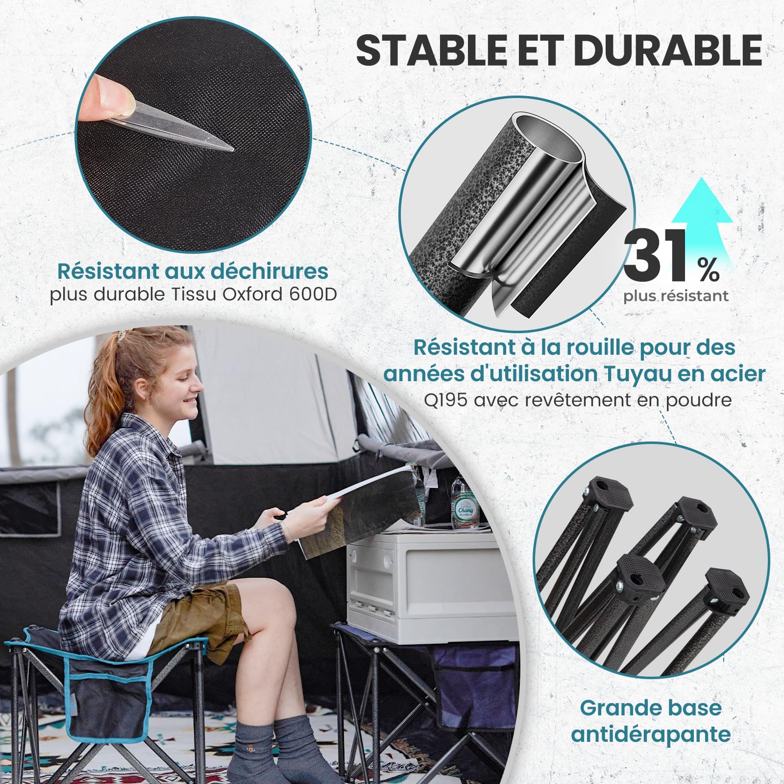FUNDANGO Lot de 2 tabourets de camping pliables surdimensionnés de 46 cm - 180 kg - Avec sac de transport - Tabouret pliable - Pour camping, randonnée, pêche, noir