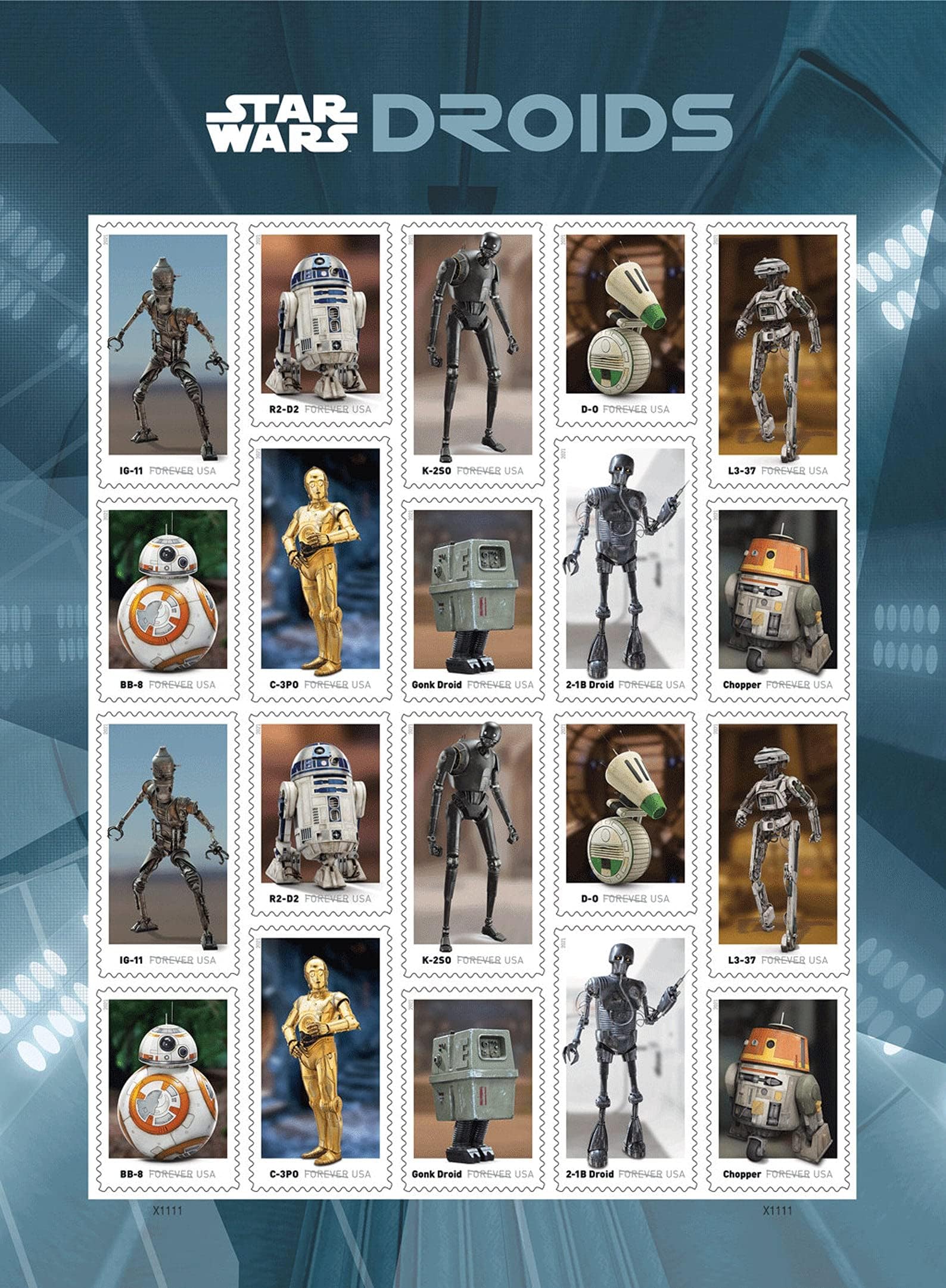 Star Wars Droids (Sheet of 20) First-Class Mail Forever Postage Stamps 2022 Scott #5573-5582