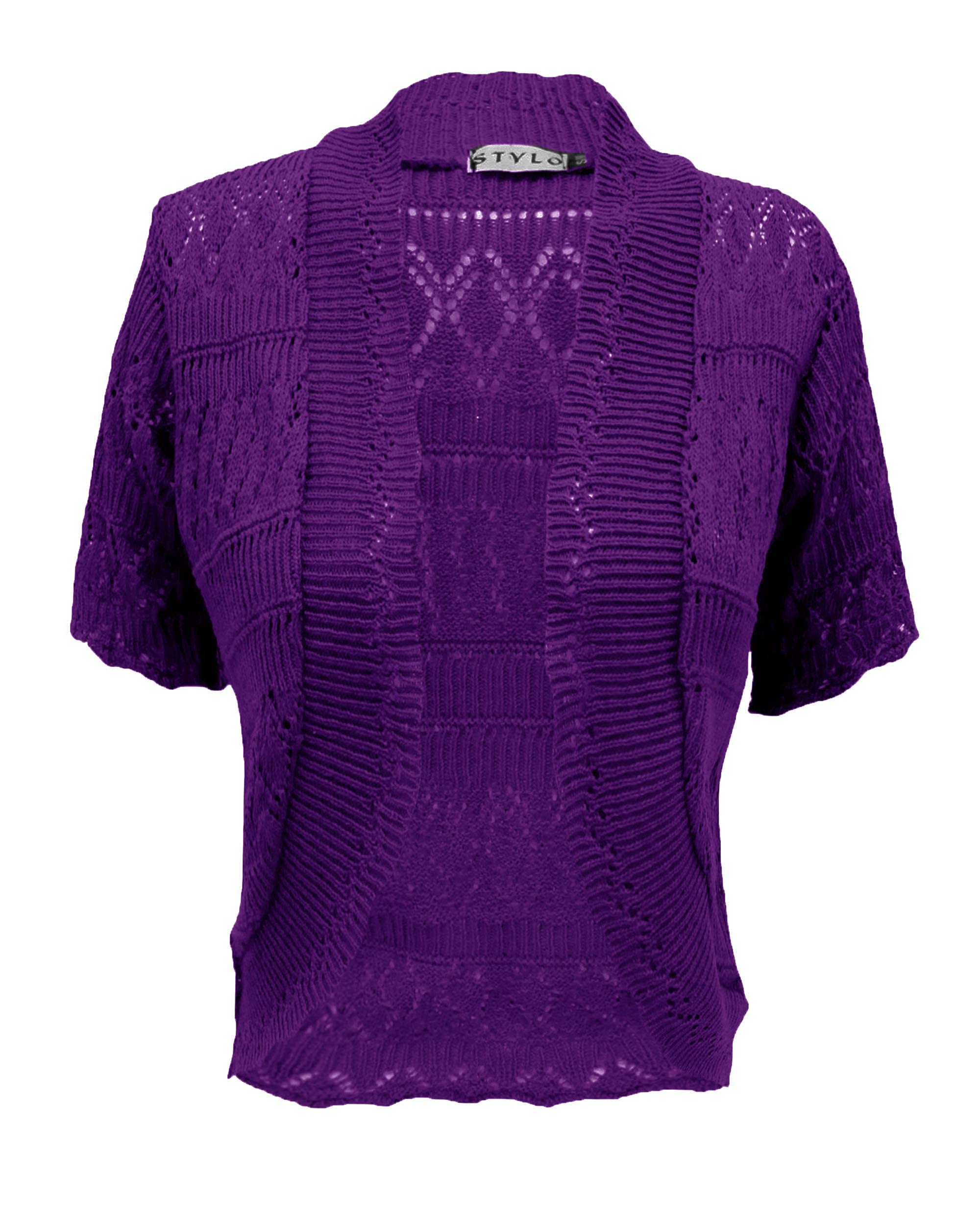 Top Vendor Women's Purple New ’S Crochet Knitted Bolero Shrug Cardigan Cropped Dress Short Sleeves Top [24-26]