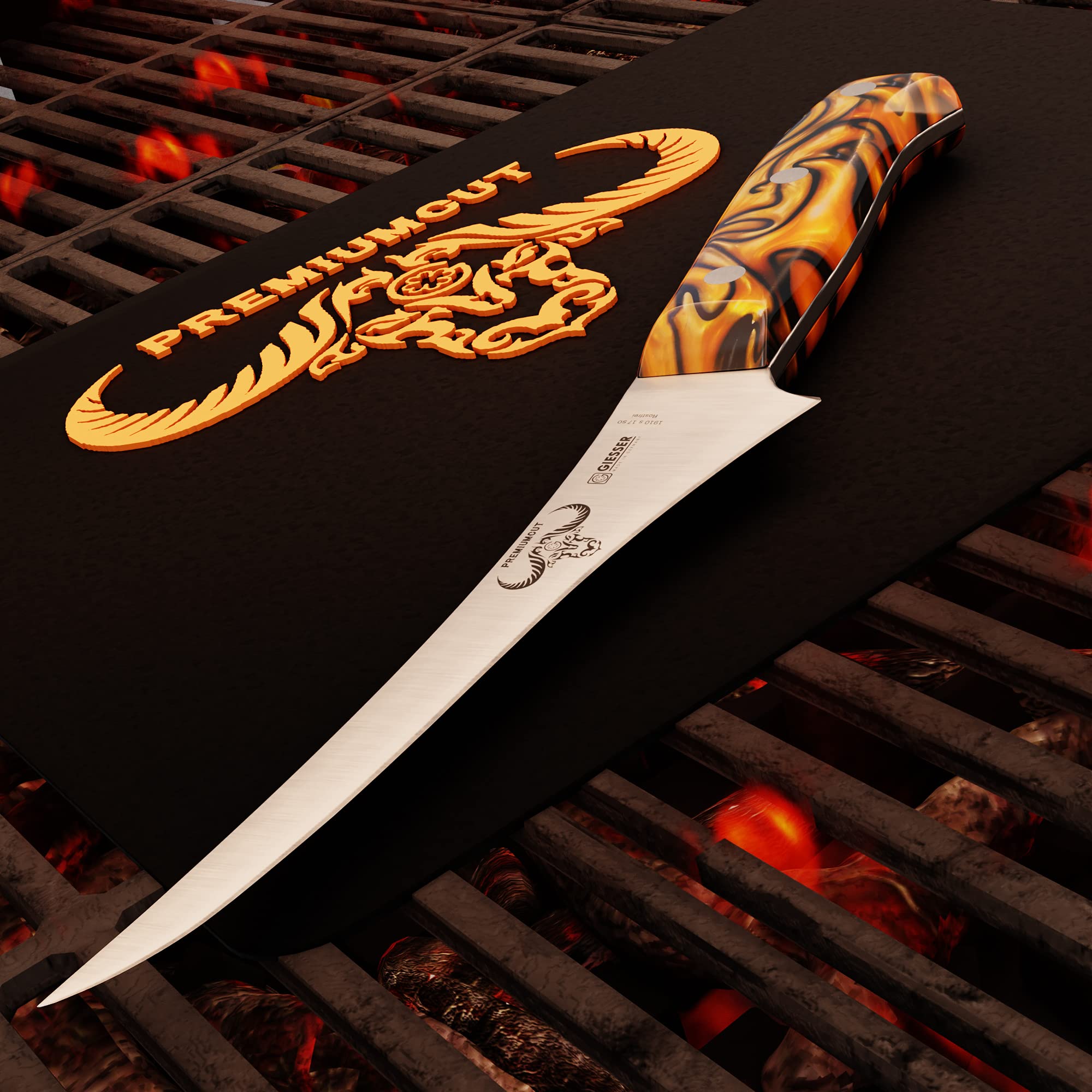 Giesser seit 1776 - Made in Germany - Filetiermesser 17 cm Spicy Orange, PremiumCut Filet No 1, Filiermesser, Acryl, exotisch, rostfrei, deutsches Grillmesser scharf
