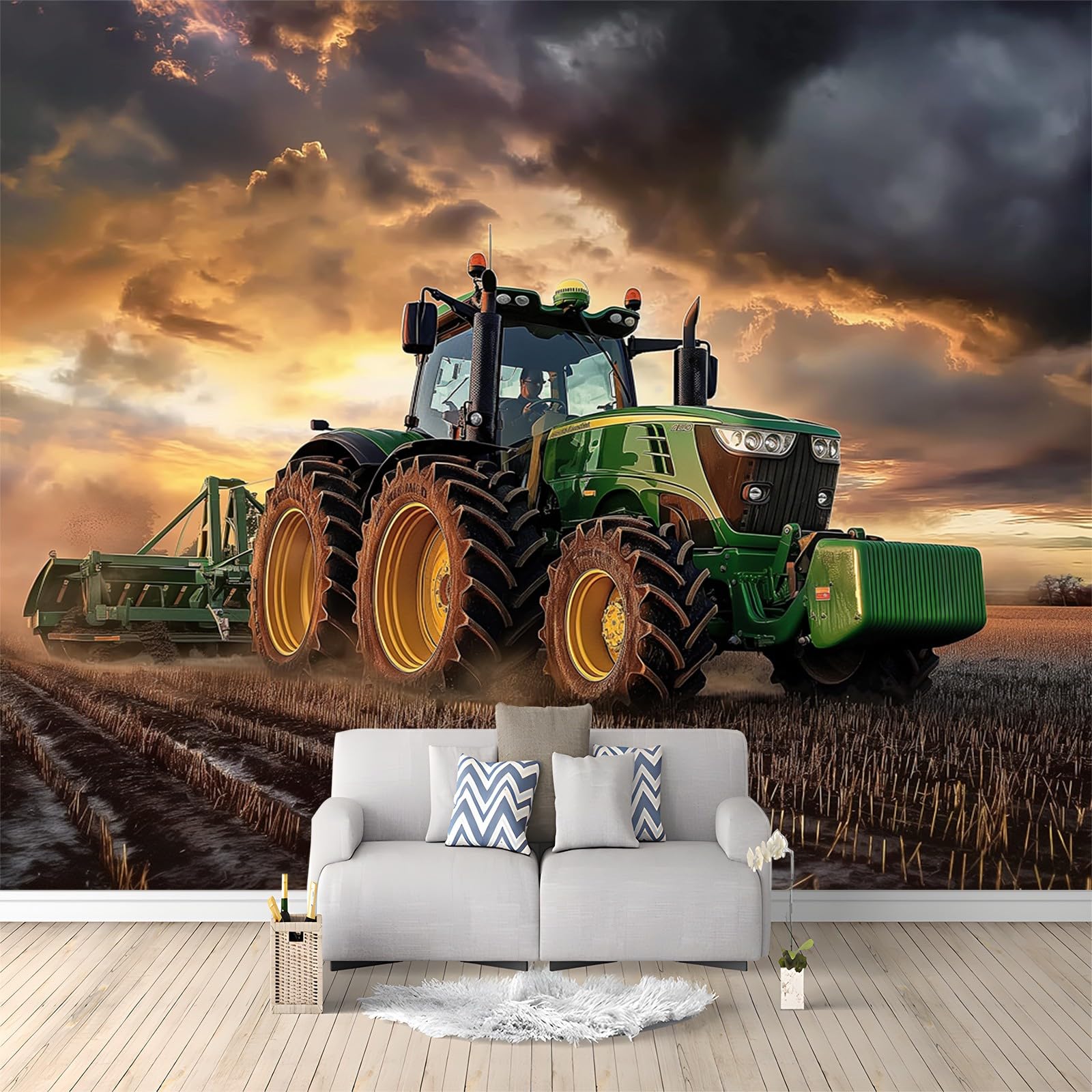 Fototapete Traktor Landwirtschaft 350x256 cm Tapete 3D Vlies Wanddeko Wallpaper Wandtapete Dekoration Study Zimmer Wohnzimmer Restaurant Cafe