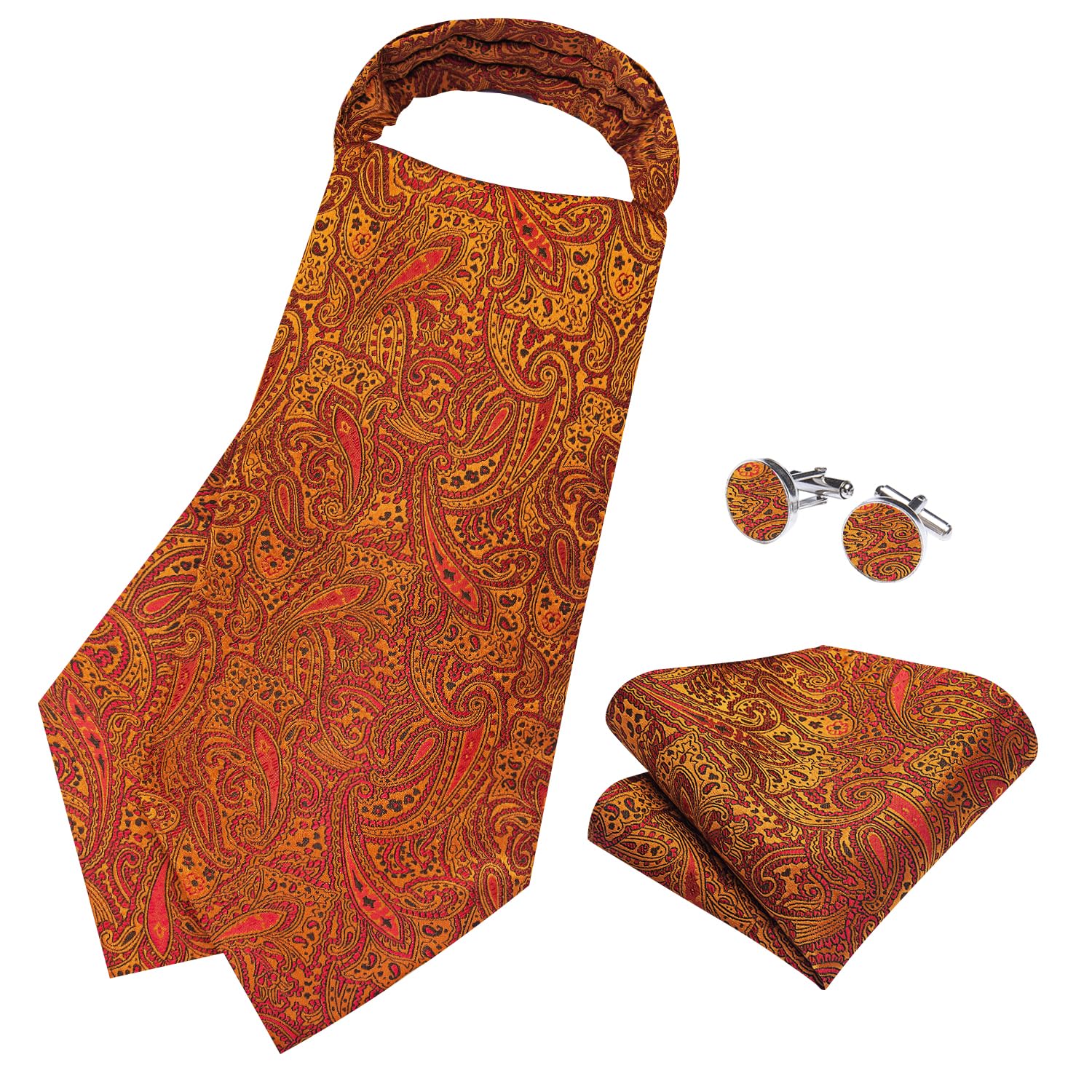 DiBanGu Jacquard Woven Ascot Silk Cravat Set for Men Wedding