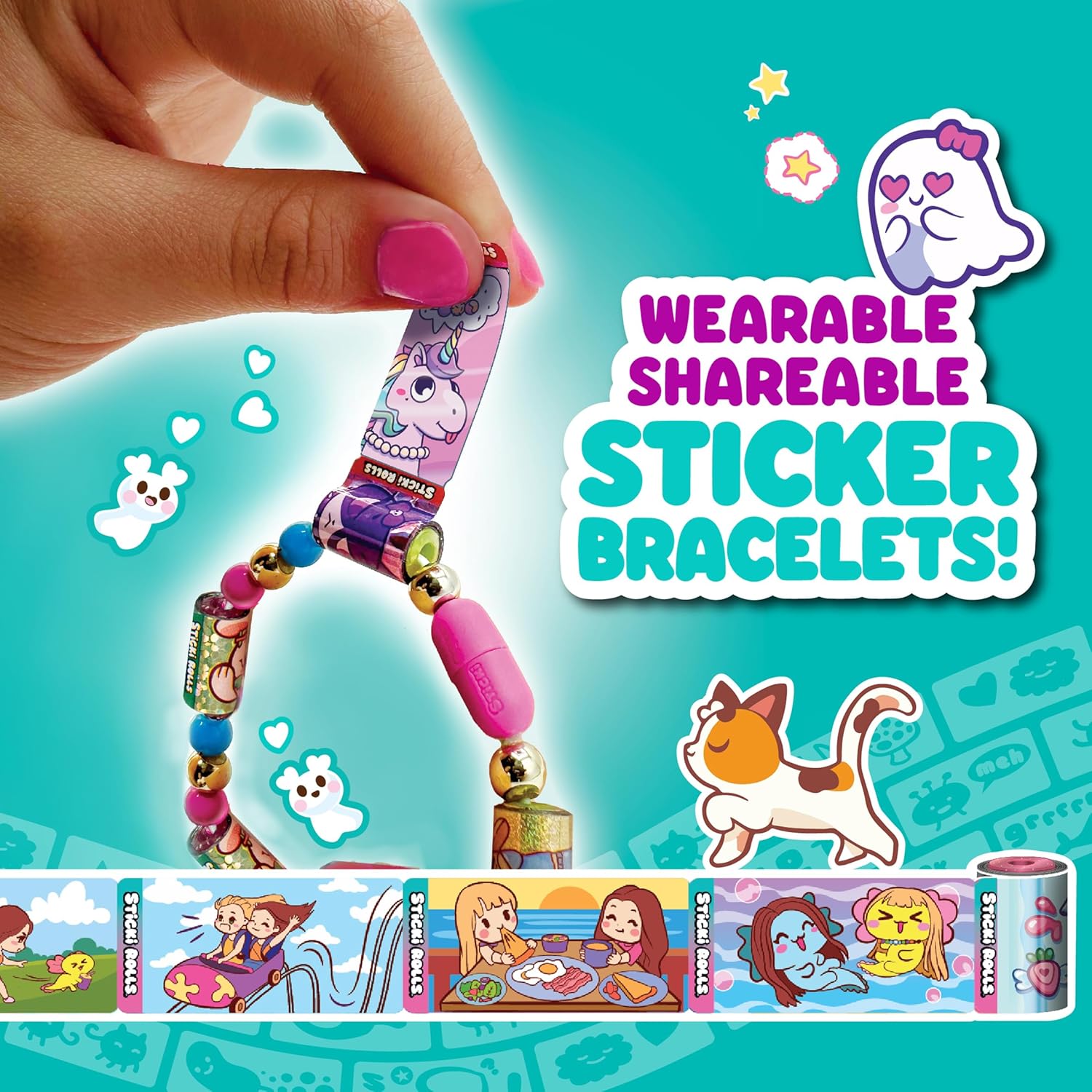 Sticki Rolls - Wearable Shareable Toy Sticker Jewelry - Anna & Erin Friendship Bracelet 2 Pack
