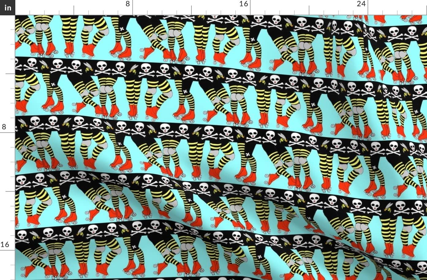 Spoonflower Fabric - Roller Bee Stripes Pinup Skates Dots Derby Printed on Organic Cotton Sateen Fabric by The Yard - Sewing Quilting Apparel Home Decor