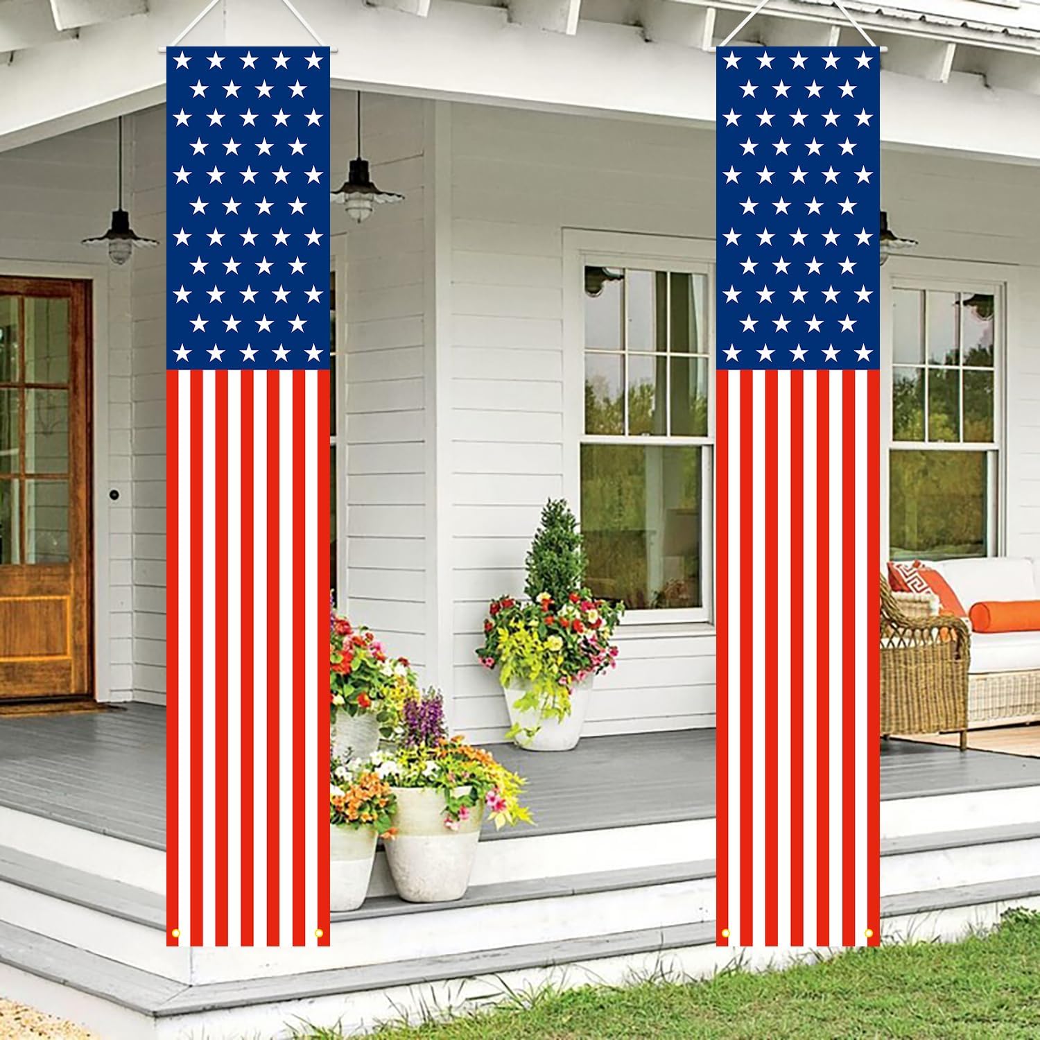 Patriotic Decorations - 4th of July Decorations Outdoor Hanging American Flag Banners Porch Sign for Veterans Memorial Labor Presidents Flag Election Day