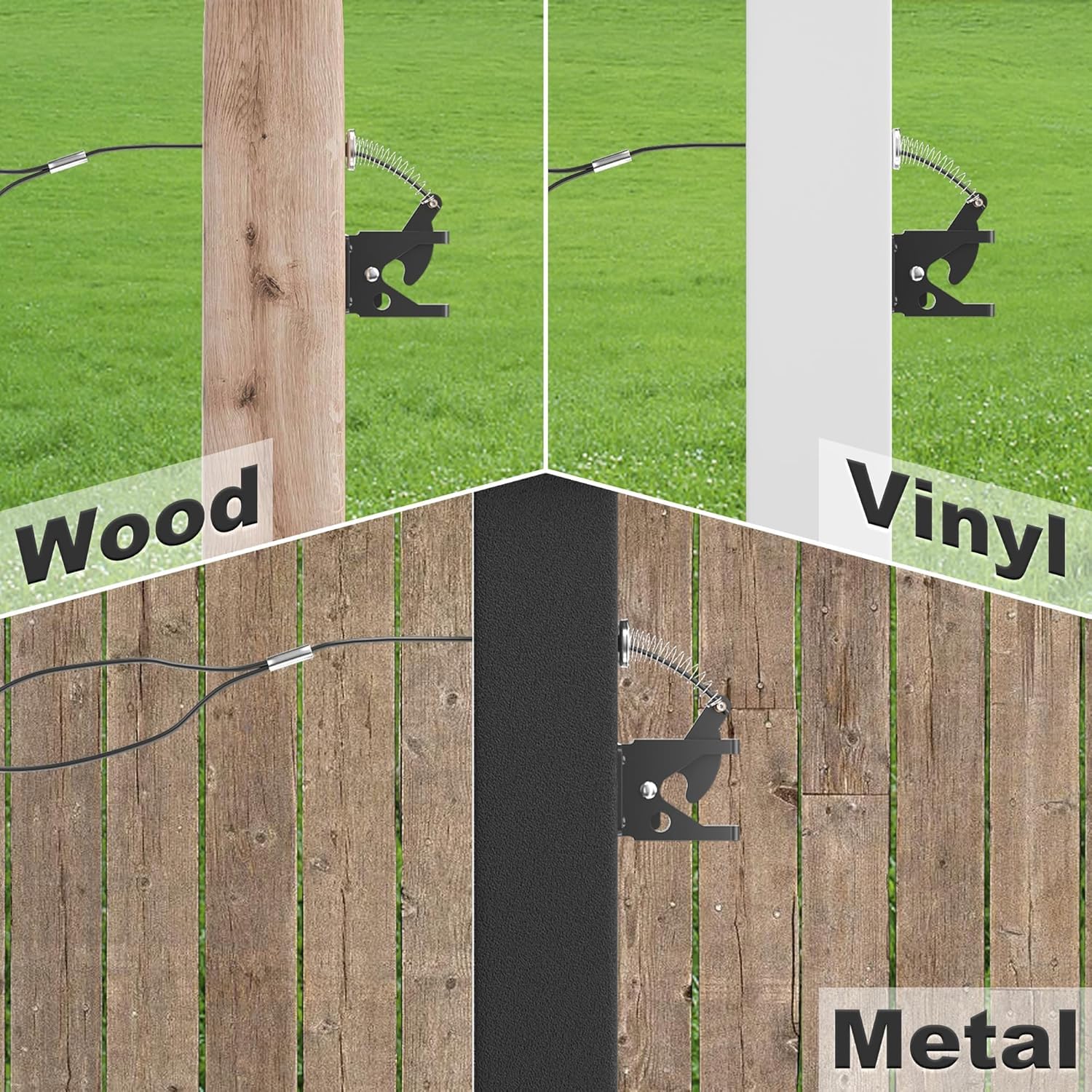 Self Locking Gate Latch for Wooden Fence Heavy Duty,Gravity Lever Fence Door Latches with Shop Doorbell Steel Spring Cable Pull String Gate for Outdoor Secure Pool,Garden,Black Finish - Image 3