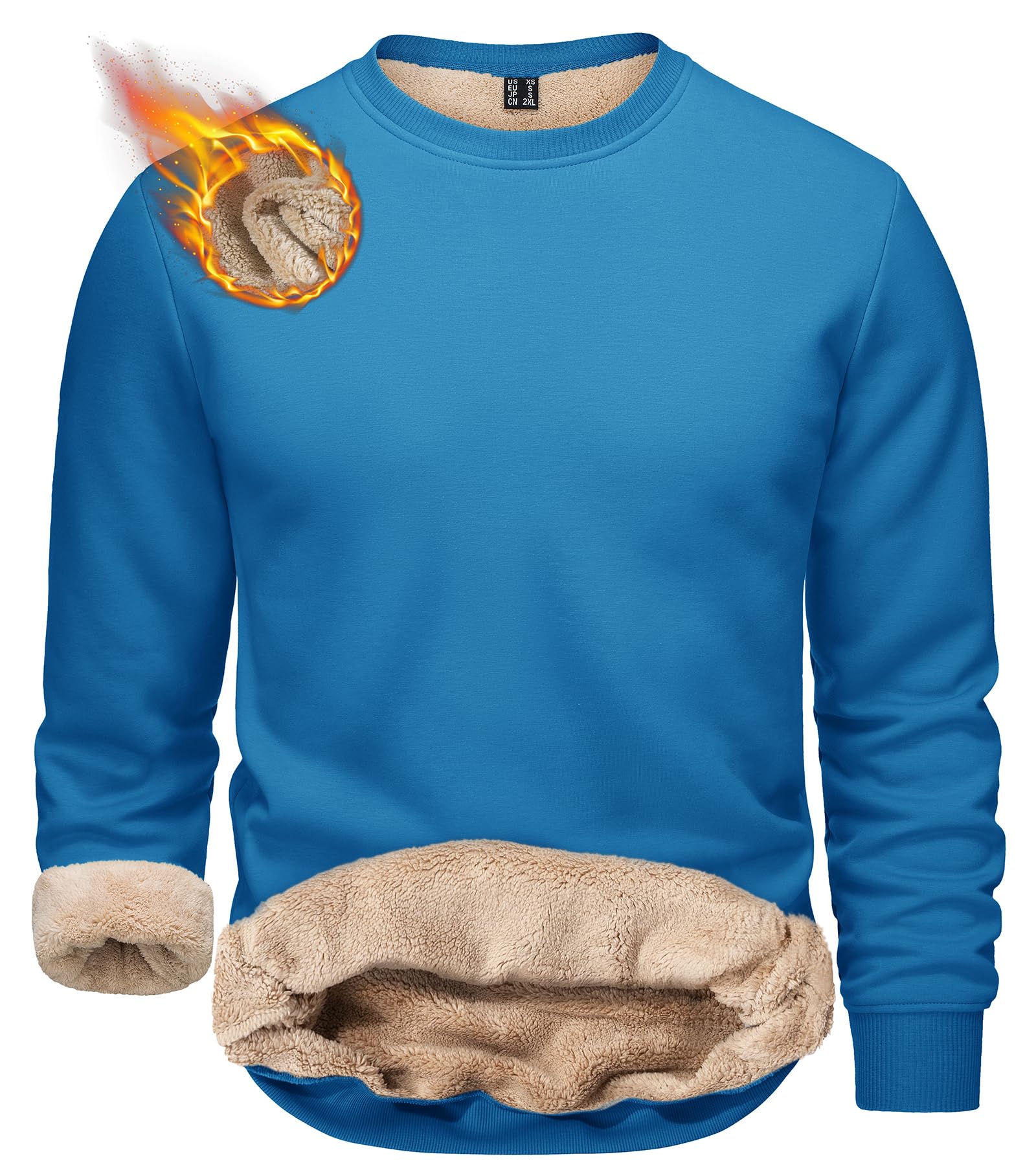 TACVASEN Men's Crewneck Sweatshirt Warm Sherpa Lined Thermal Sweatshirts Heavyweight Long Sleeve Winter Fleece Pullover Shirt
