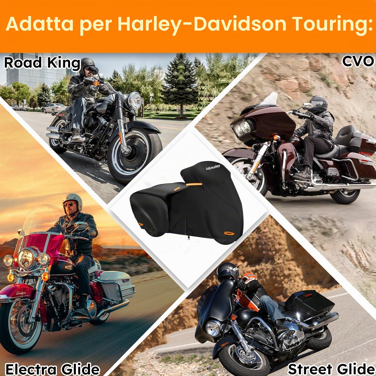 Telo per Harley Davidson - Telo per Harley Tutte le Stagioni con Cinghie Antivento e Strisce Riflettenti, Telo Moto per Harley Davidson da esterno, Telo Copri Moto per Harley Touring 274x111x142 CM.