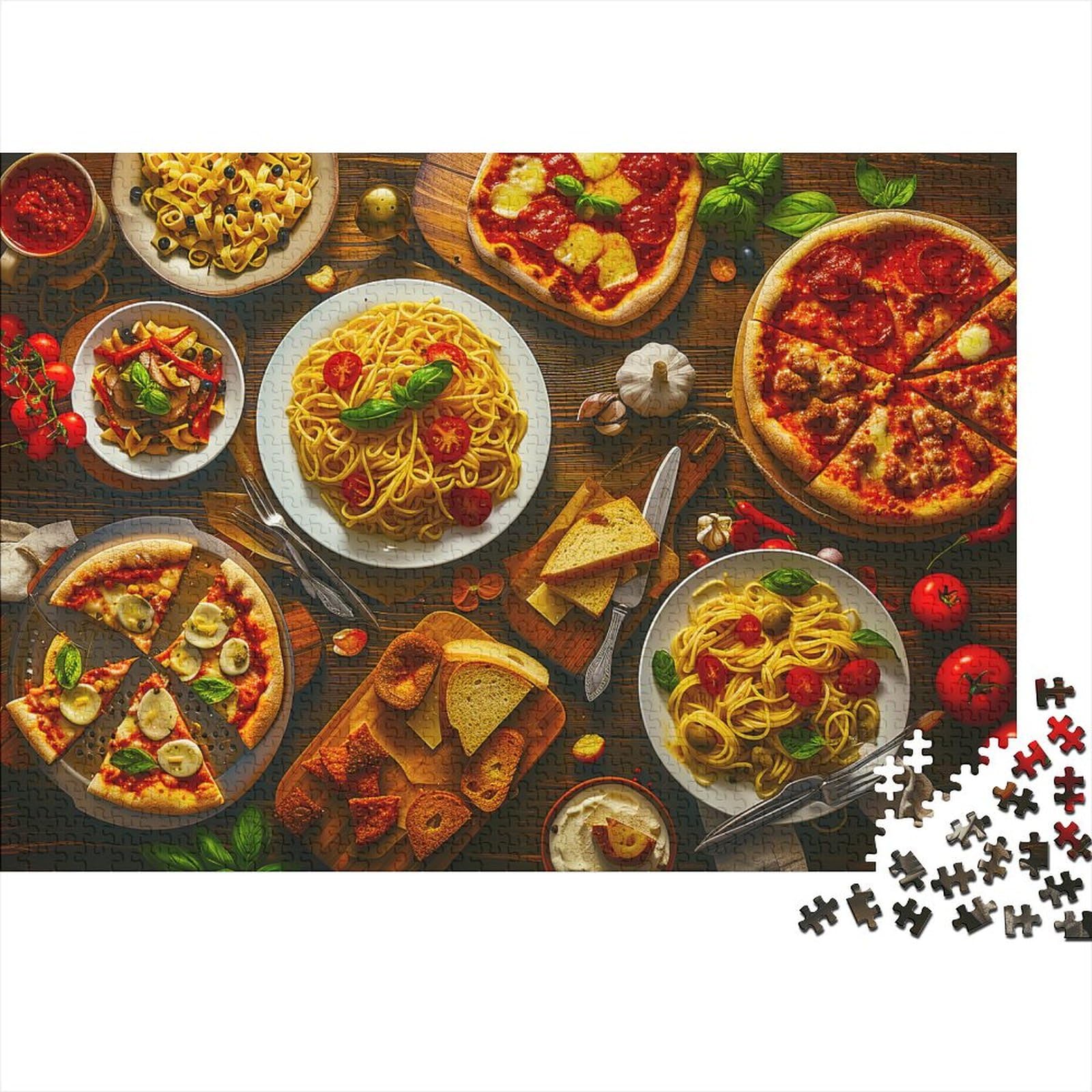 Italian Pasta Jigsaw Puzzles for Adults 1000 Piece Pizza Margherita Jigsaw Puzzle for Adults Wood Puzzle Challenging And Brainteasing Suitable for Wall Decoration And Gifts 1000pcs (75x50cm)